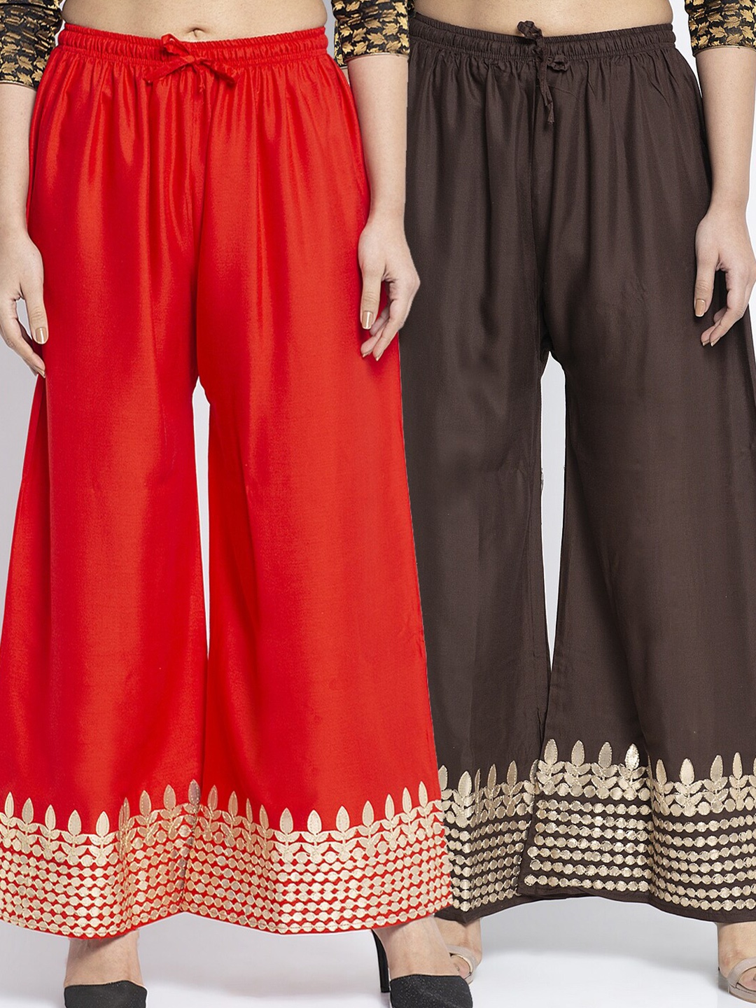 

GRACIT Women Red & Brown Set of 2 Ethnic Motifs Hem Design Palazzos