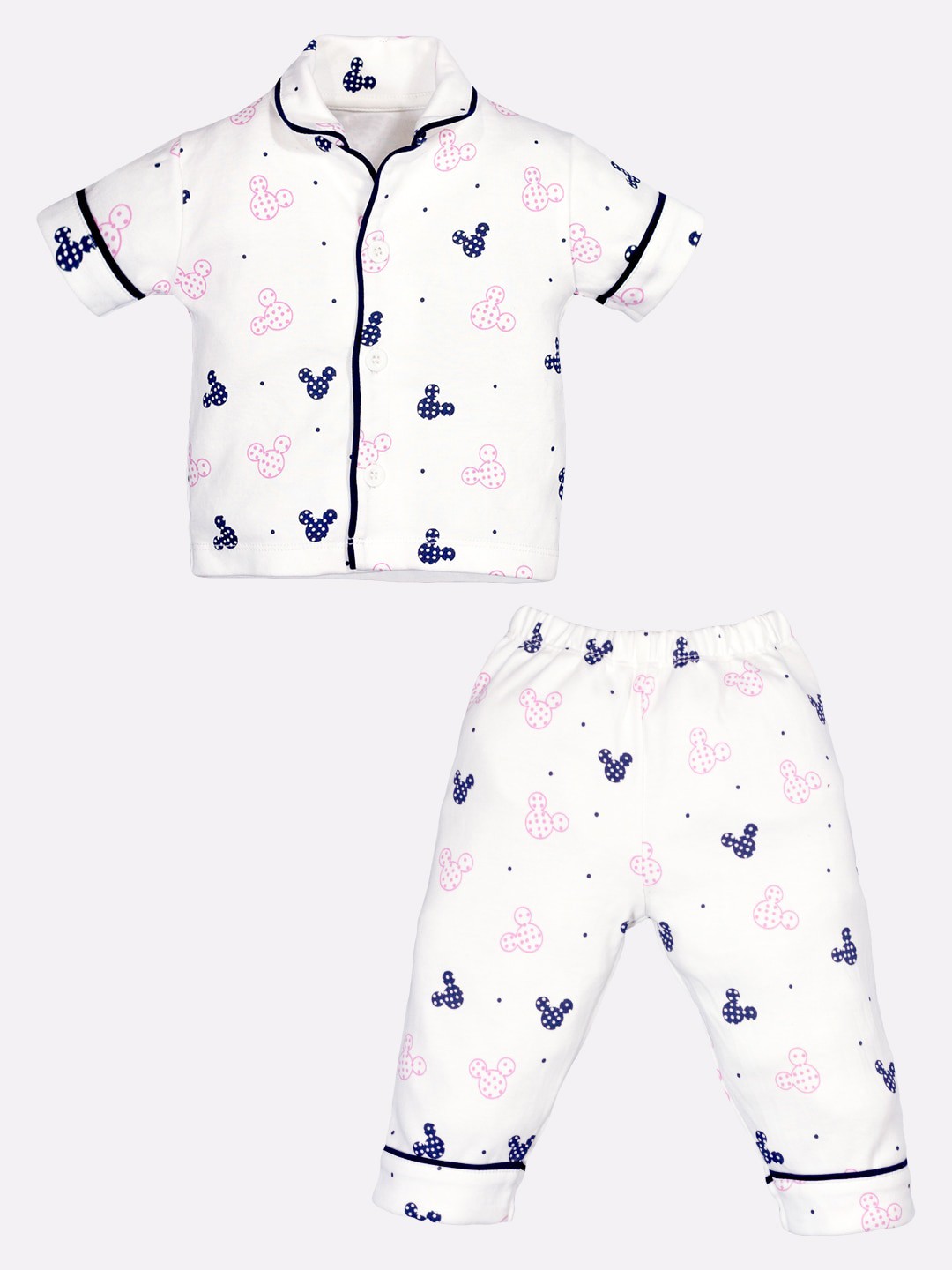 

BABY GO Girls White & Blue Printed Night suit