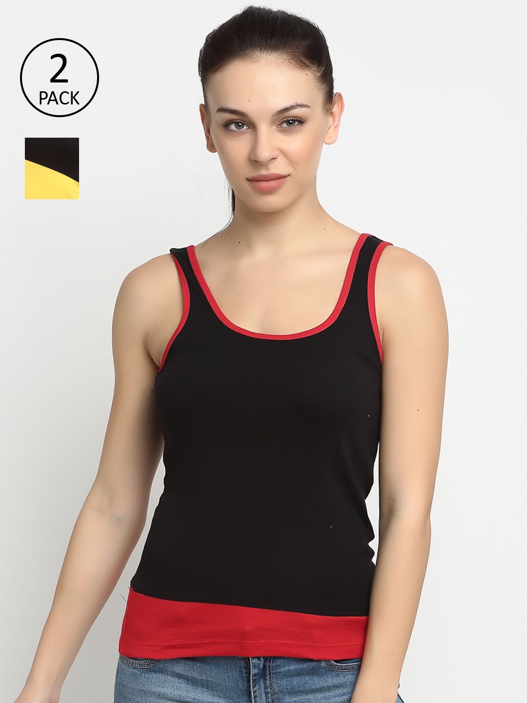 

Friskers Women Pack of 2 Multicoloured Colourblocked Tank Top, Multi