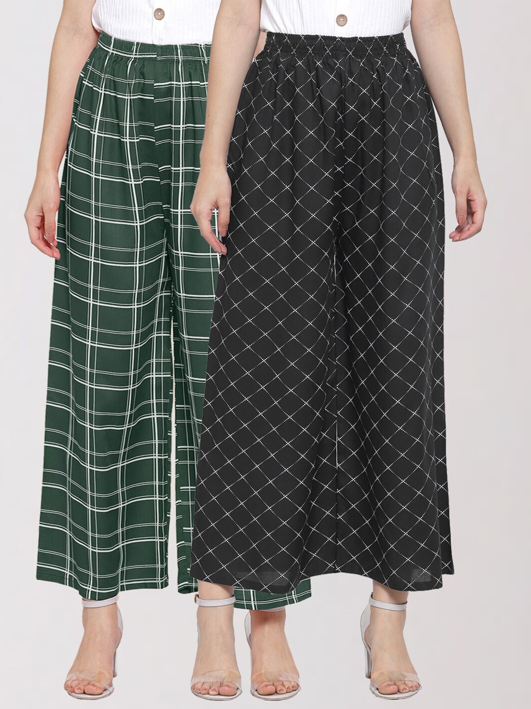 

KLOTTHE Women Black & Green Set Of 2 Printed Palazzos