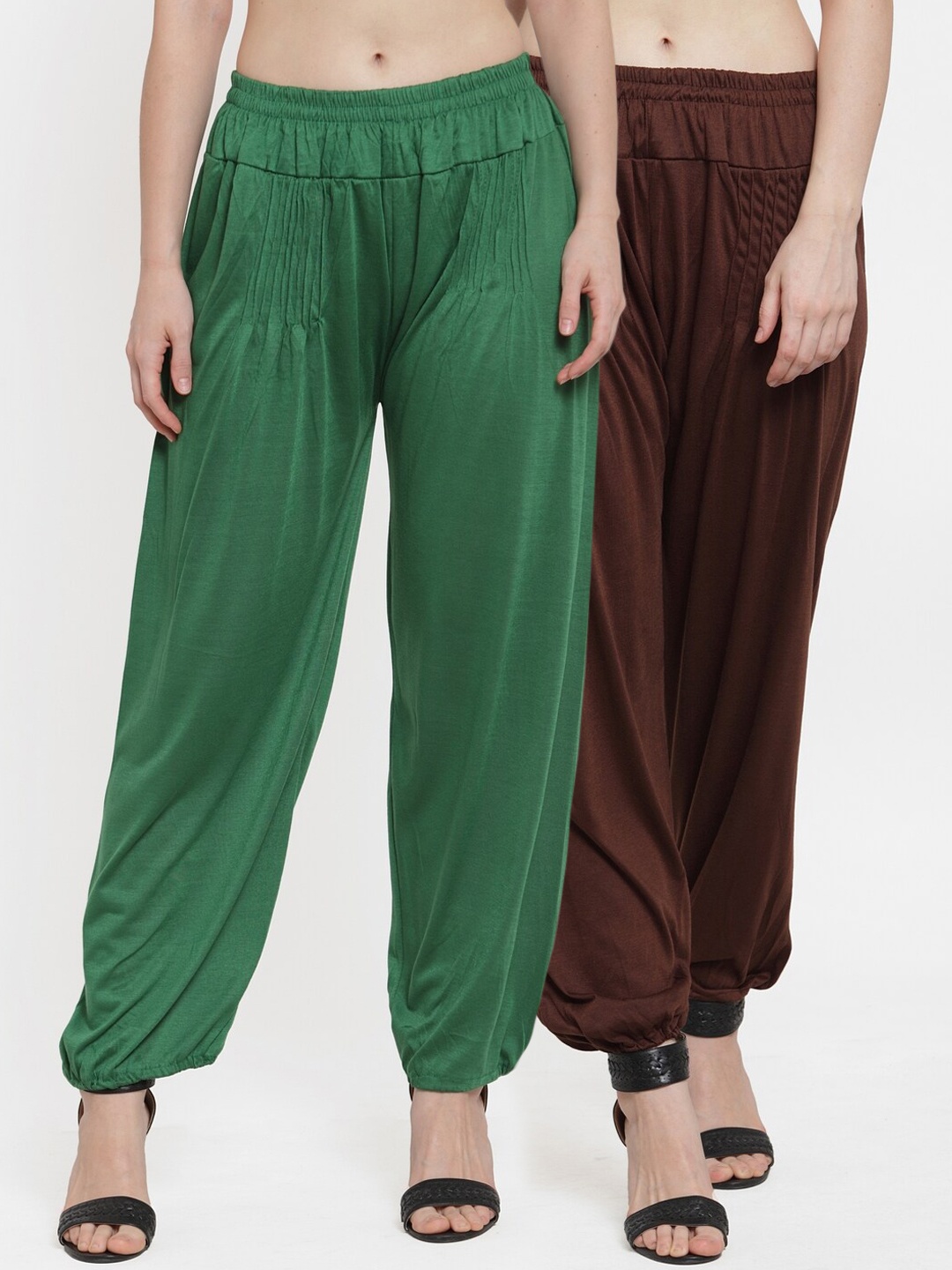 GRACIT Women Pack Of 2 Solid Harem Pants, Green
