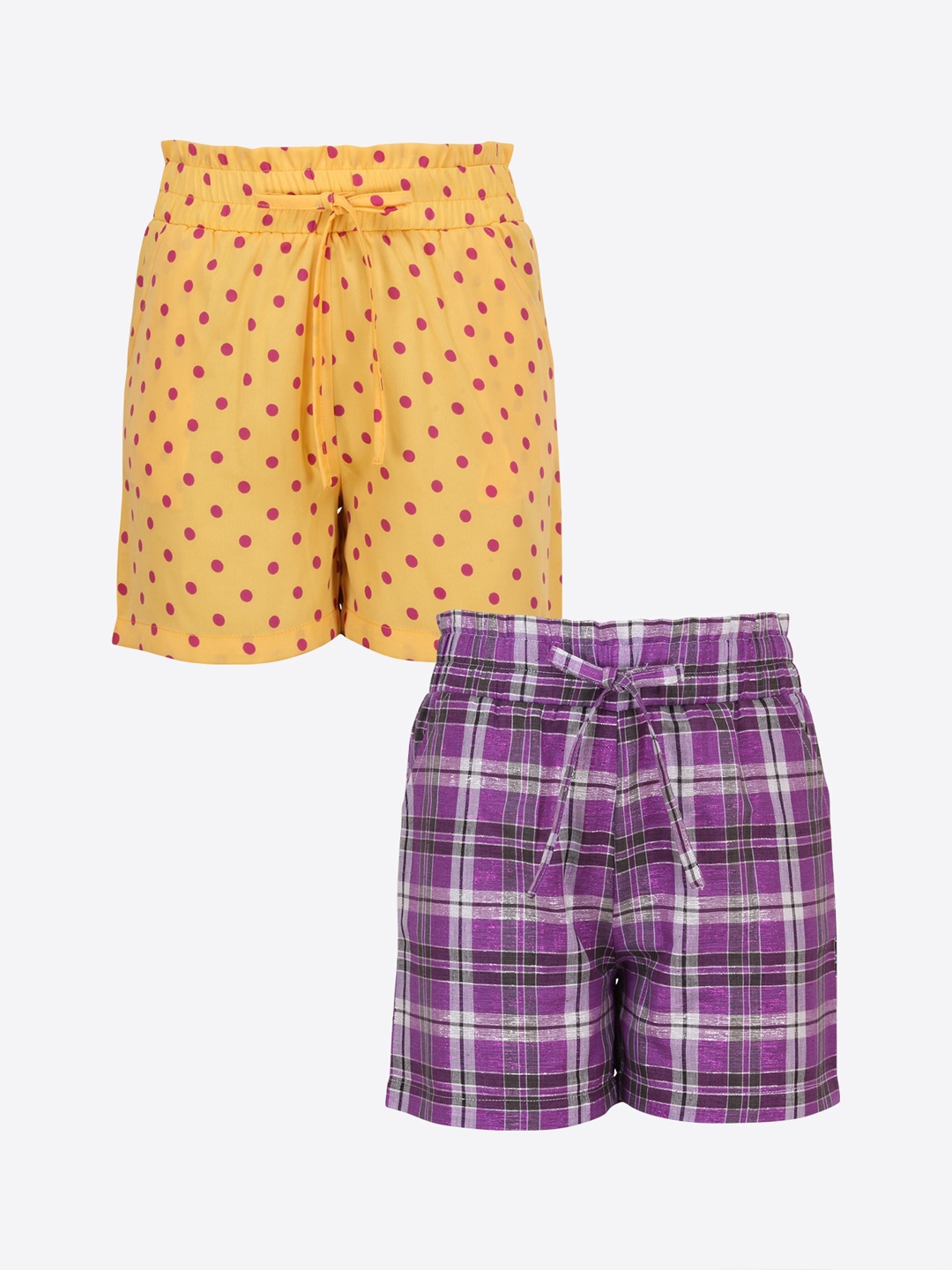 

CUTECUMBER Girls Pack of 2 Yellow & Purple Regular Fit Regular Shorts