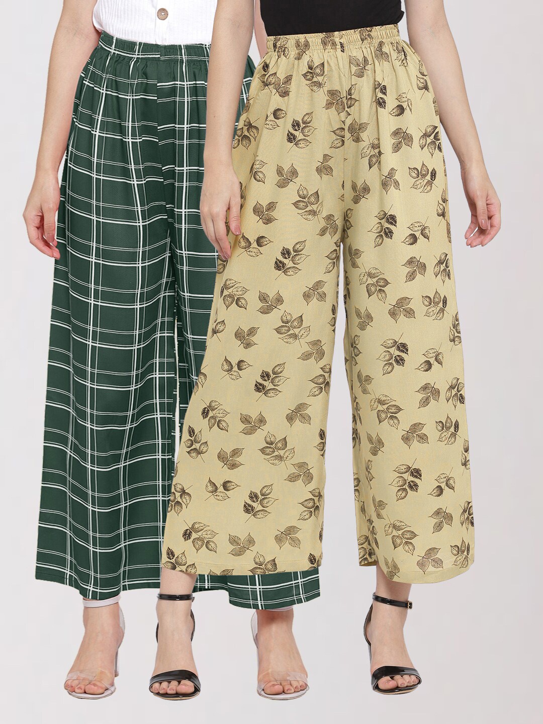 

KLOTTHE Women Green & Cream Set of 2 Printed Palazzos