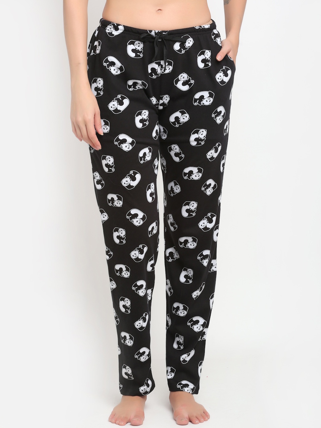

Kanvin Women Black & White Panda Printed Pure Cotton Lounge Pants