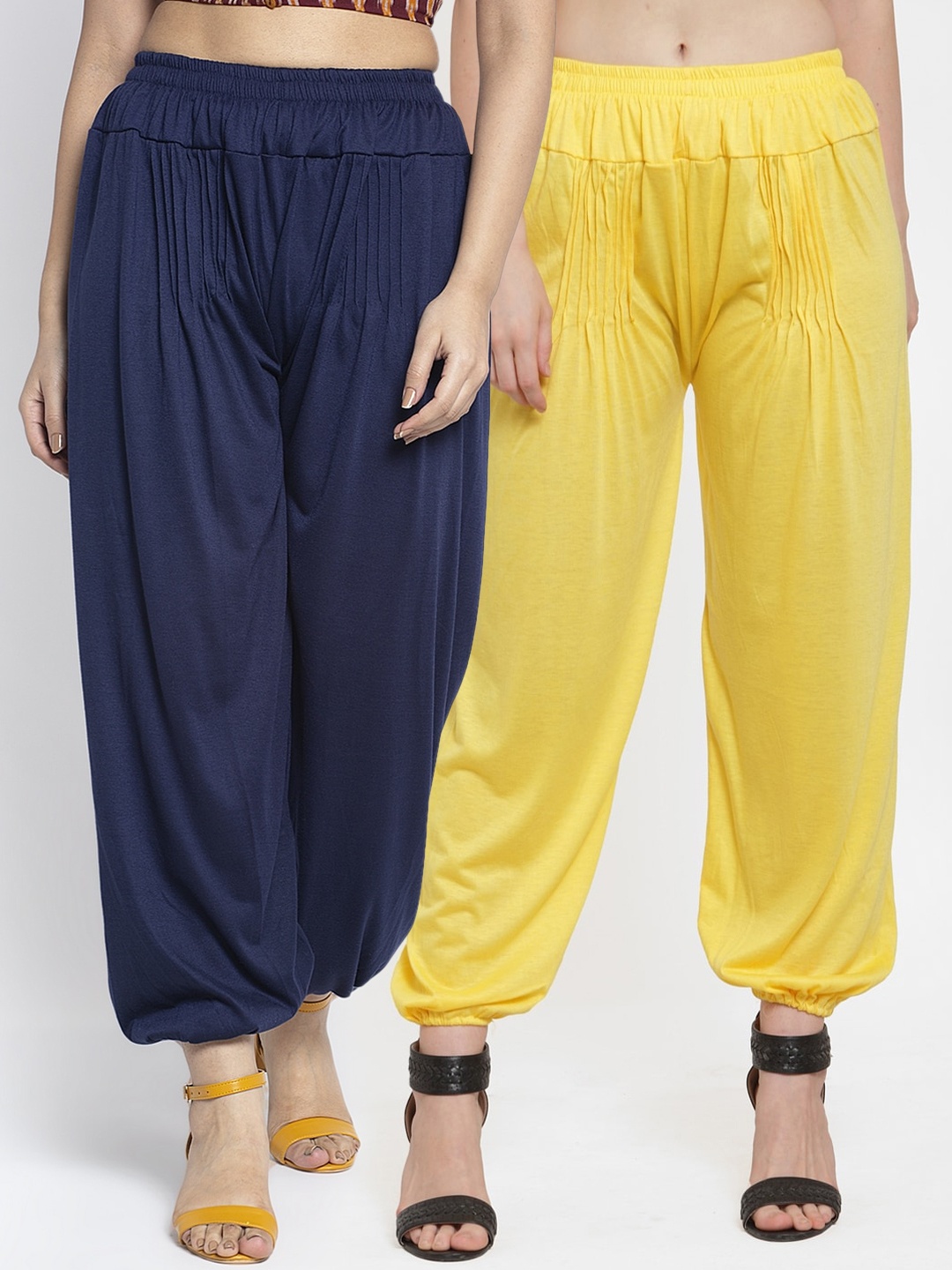 

GRACIT Women Pack Of 2 Solid Harem Pants, Yellow
