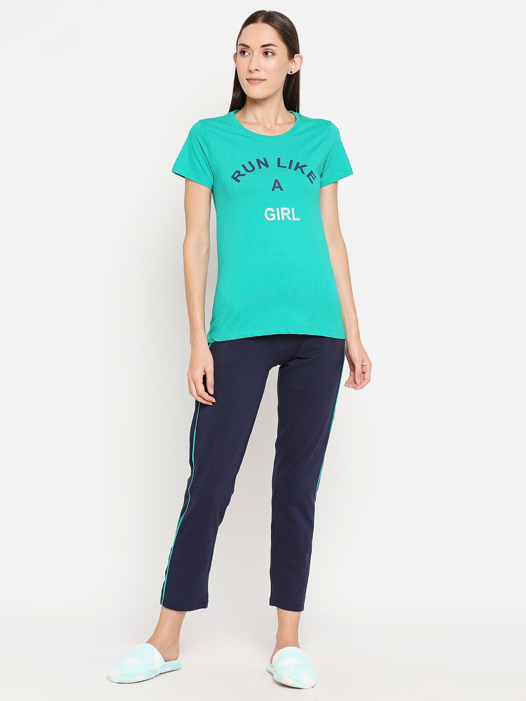

XIN 3 piece Women Typography Print Night Suit, Green