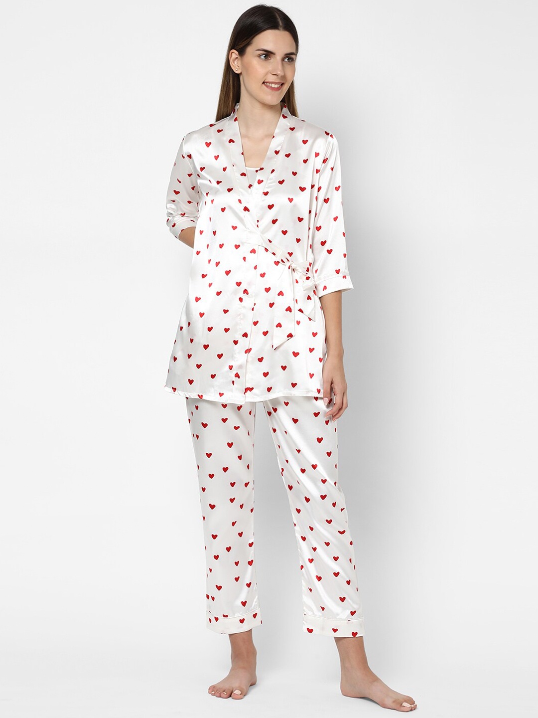 

Sweet Dreams Women White & Red Printed Night suit