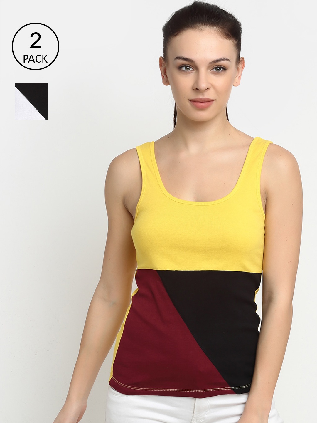 

Friskers Pack Of 2 Multicoloured Colourblocked Tank Tops, Multi