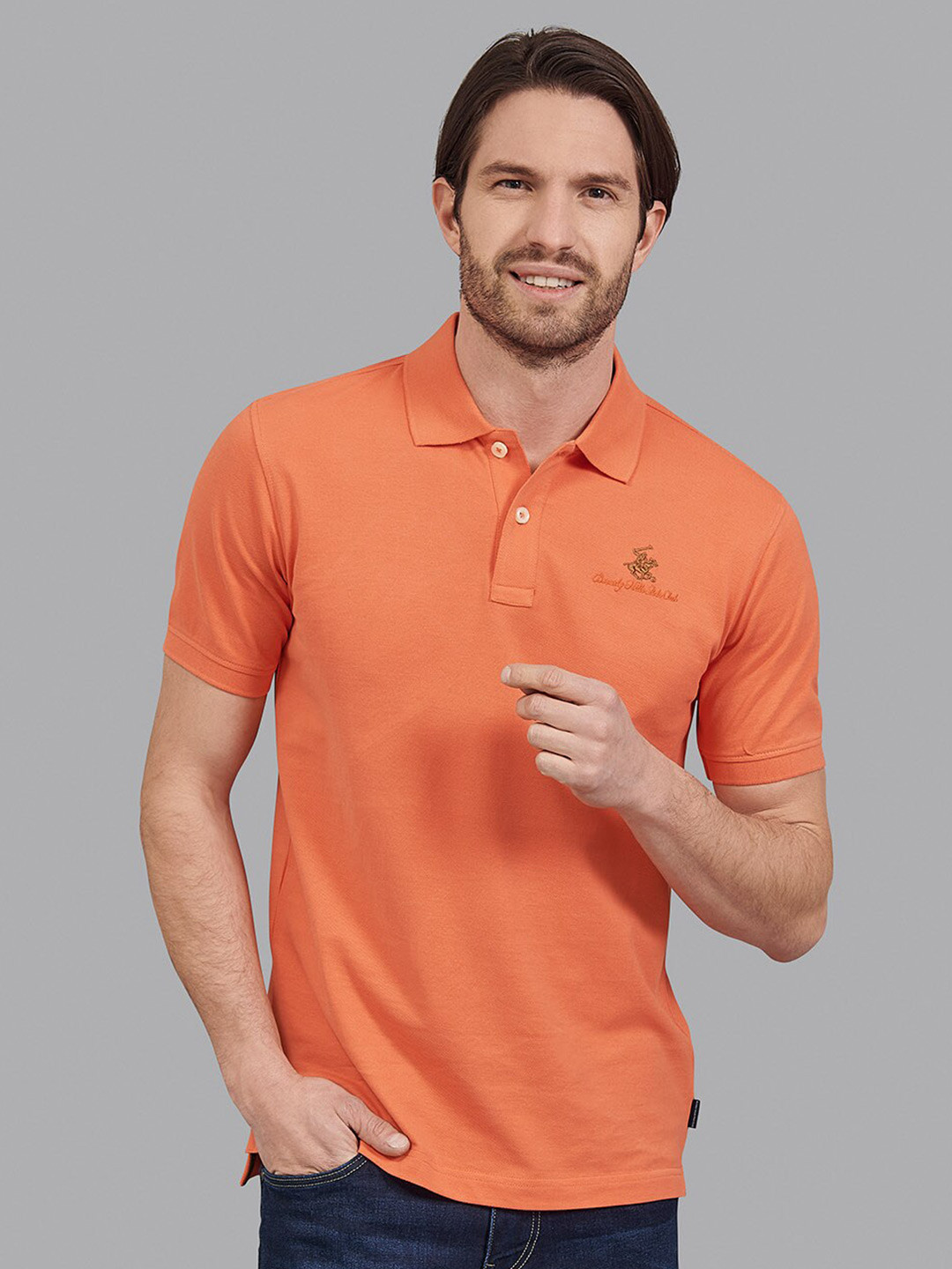 

Beverly Hills Polo Club Men Coral Solid Polo Collar T-shirt