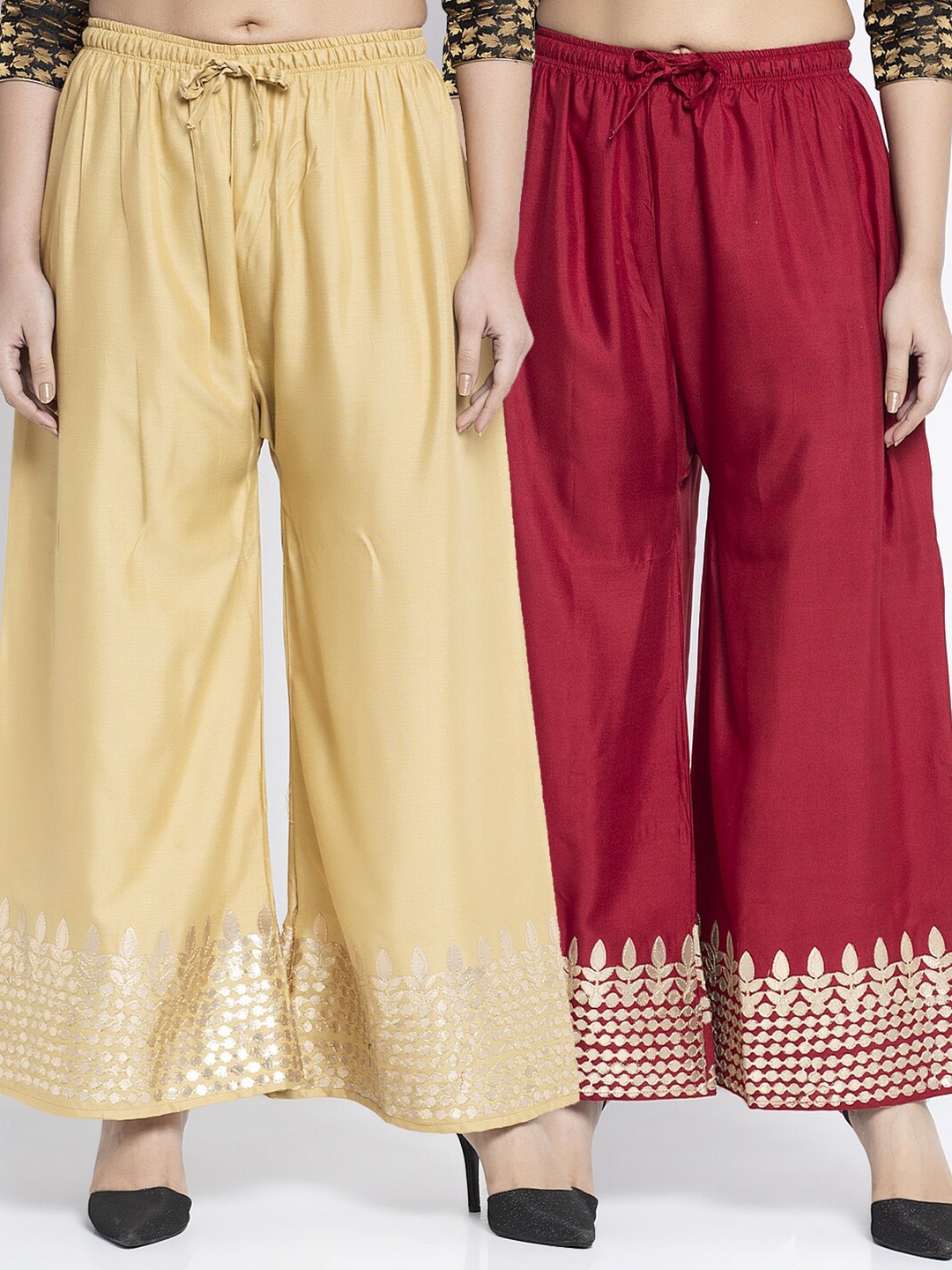 

GRACIT Women Beige & Maroon Set of 2 Ethnic Motifs Hem Design Palazzos