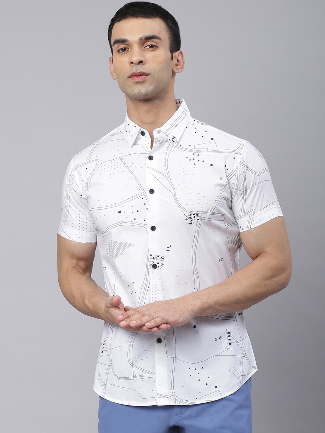 

Dennis Lingo Men White Comfort Slim Fit Printed Pure Cotton Casual Shirt