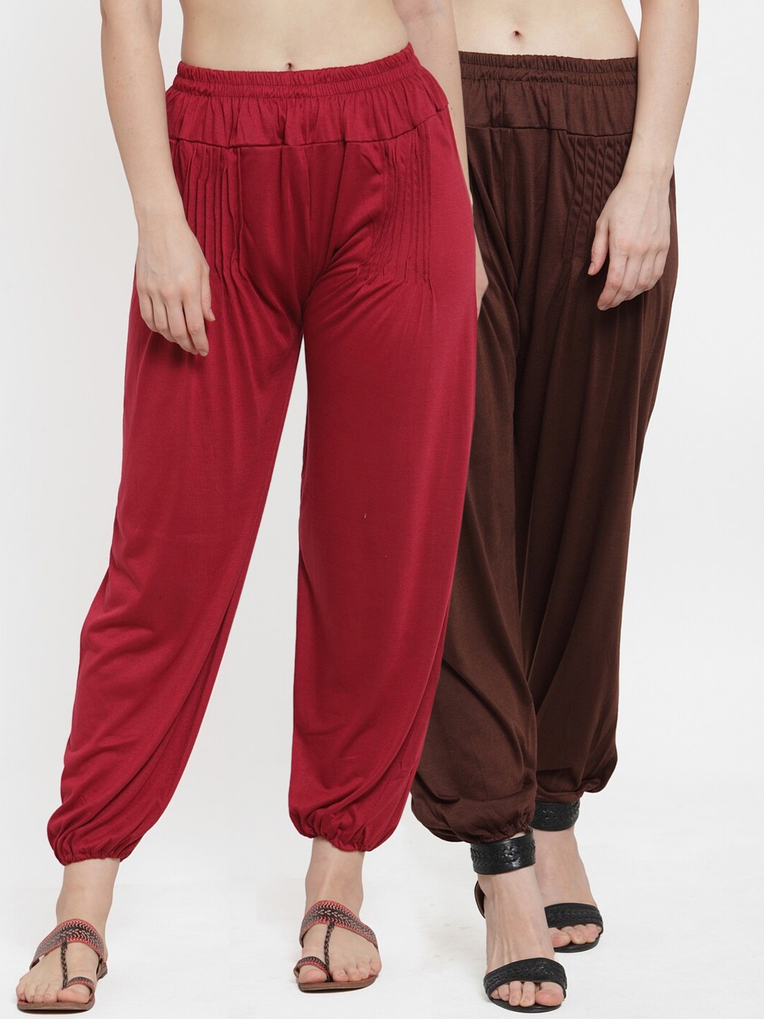 

GRACIT Women Maroon & Brown Pack Of 2 Solid Harem Pants