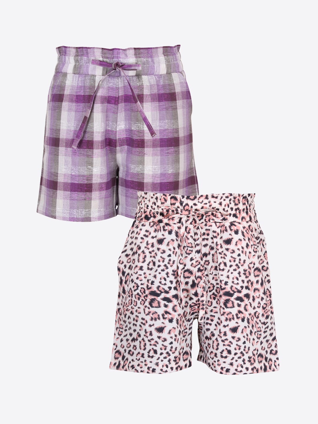 CUTECUMBER Girls Pack of 2 Purple & White Regular Fit Regular Shorts