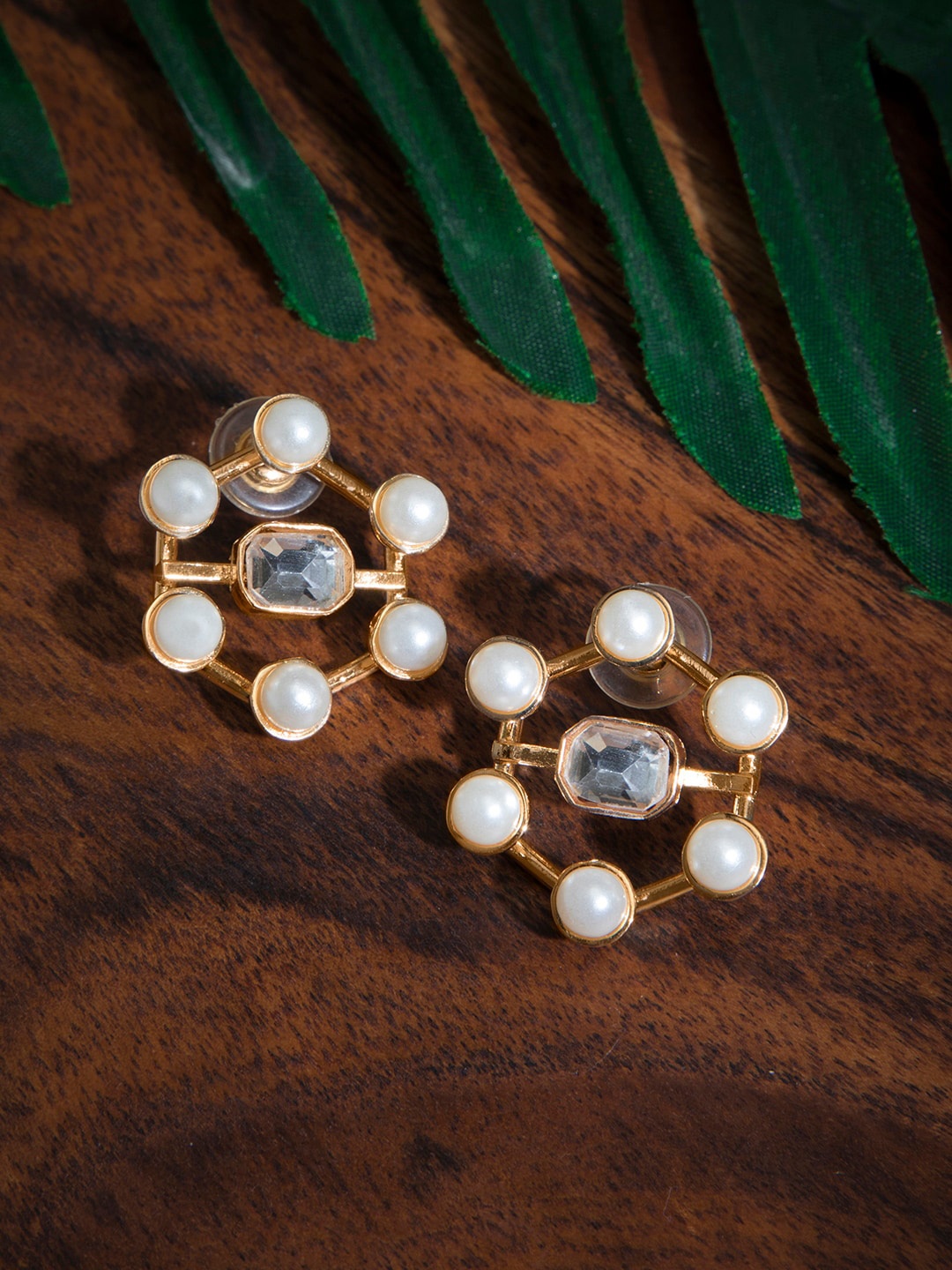 

INDYA Gold-Toned Contemporary Studs Earrings