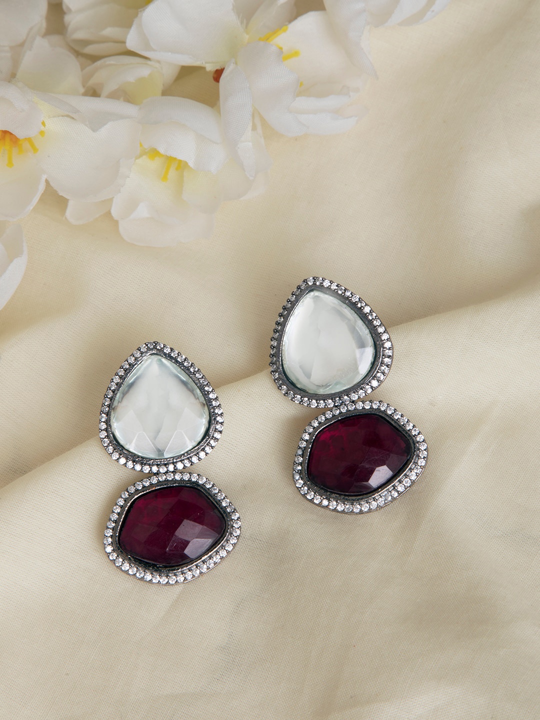

INDYA Maroon Contemporary Drop Earrings