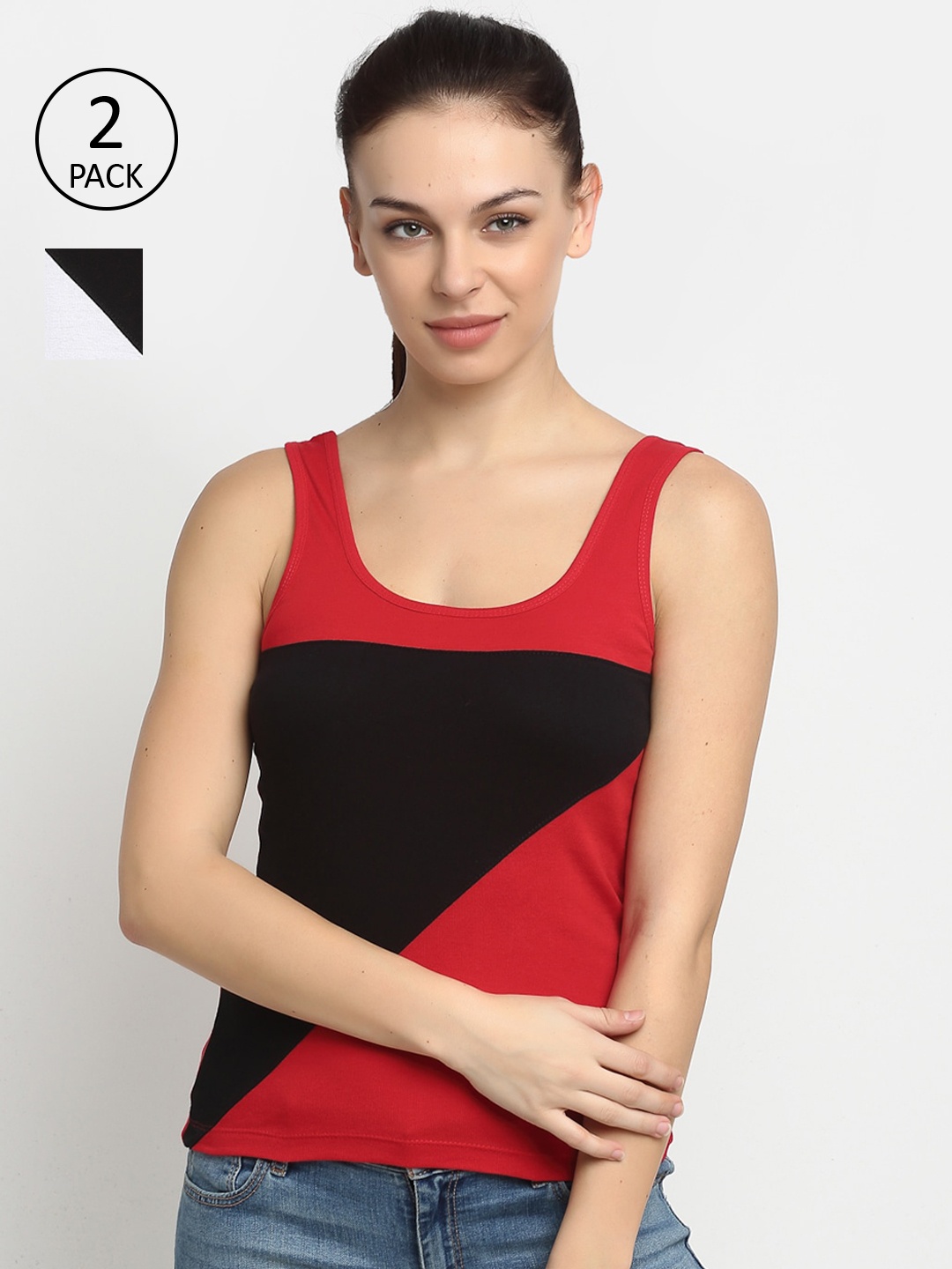 

Friskers Pack Of 2 Multicoloured Colourblocked Tank Tops, Multi