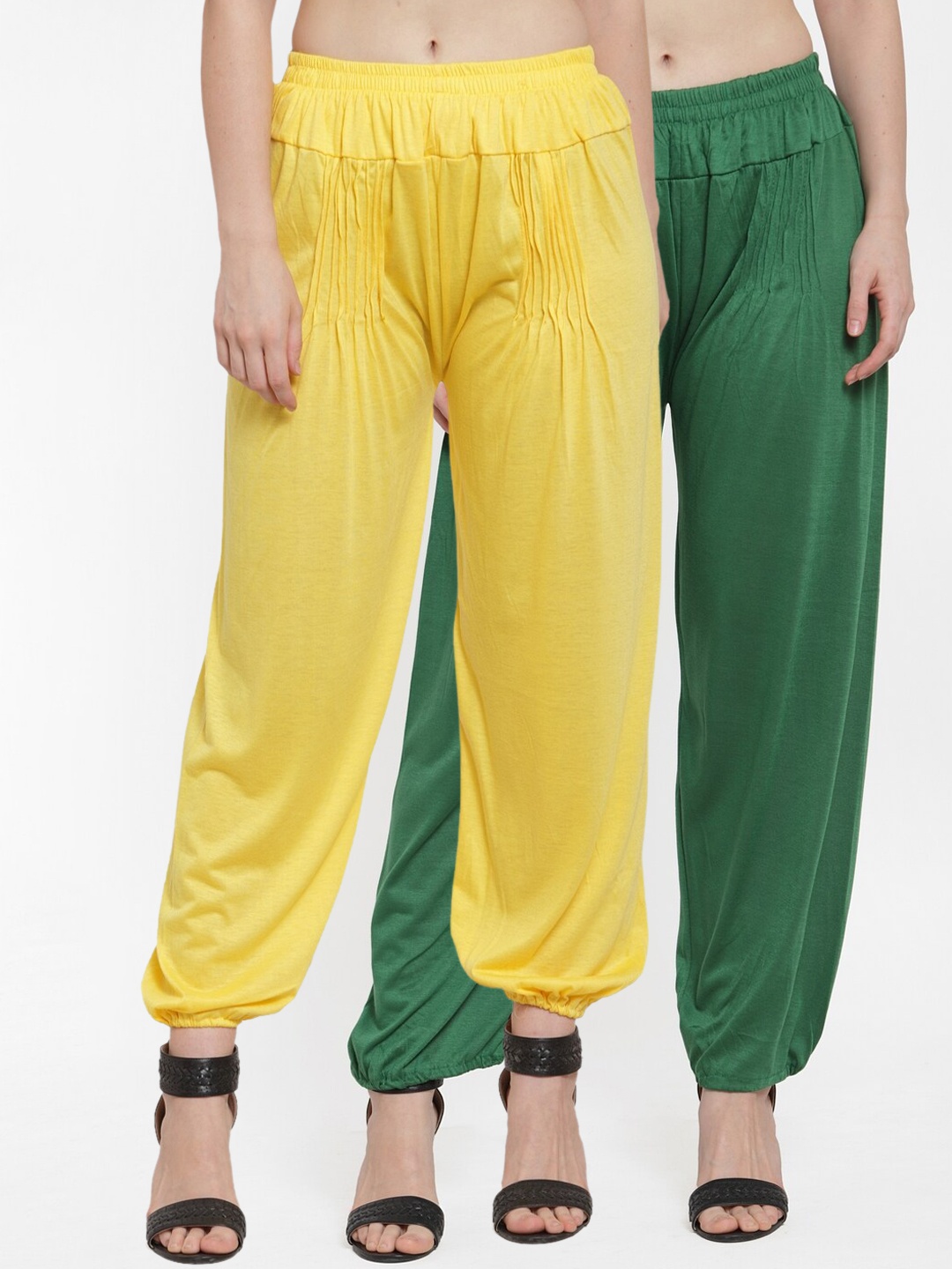 GRACIT Women Pack Of 2 Solid Harem Pants, Yellow