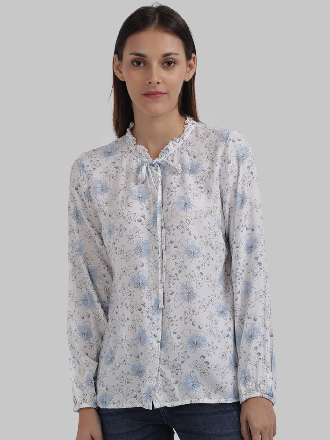 

Parx Women Blue & White Printed Regular Fit Casual Shirt