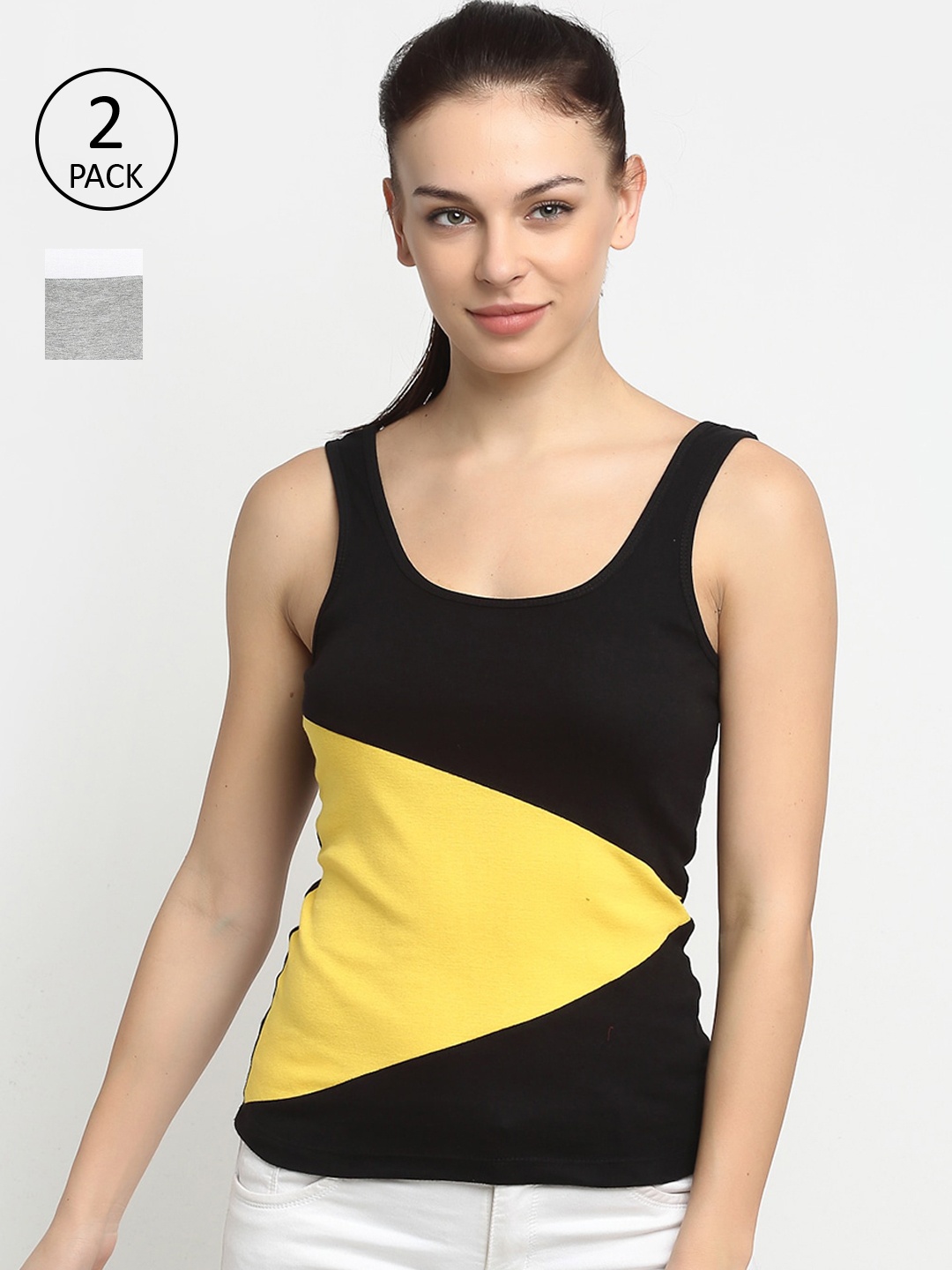 

Friskers Pack Of 2 Multicoloured Colourblocked Tank Tops, Multi