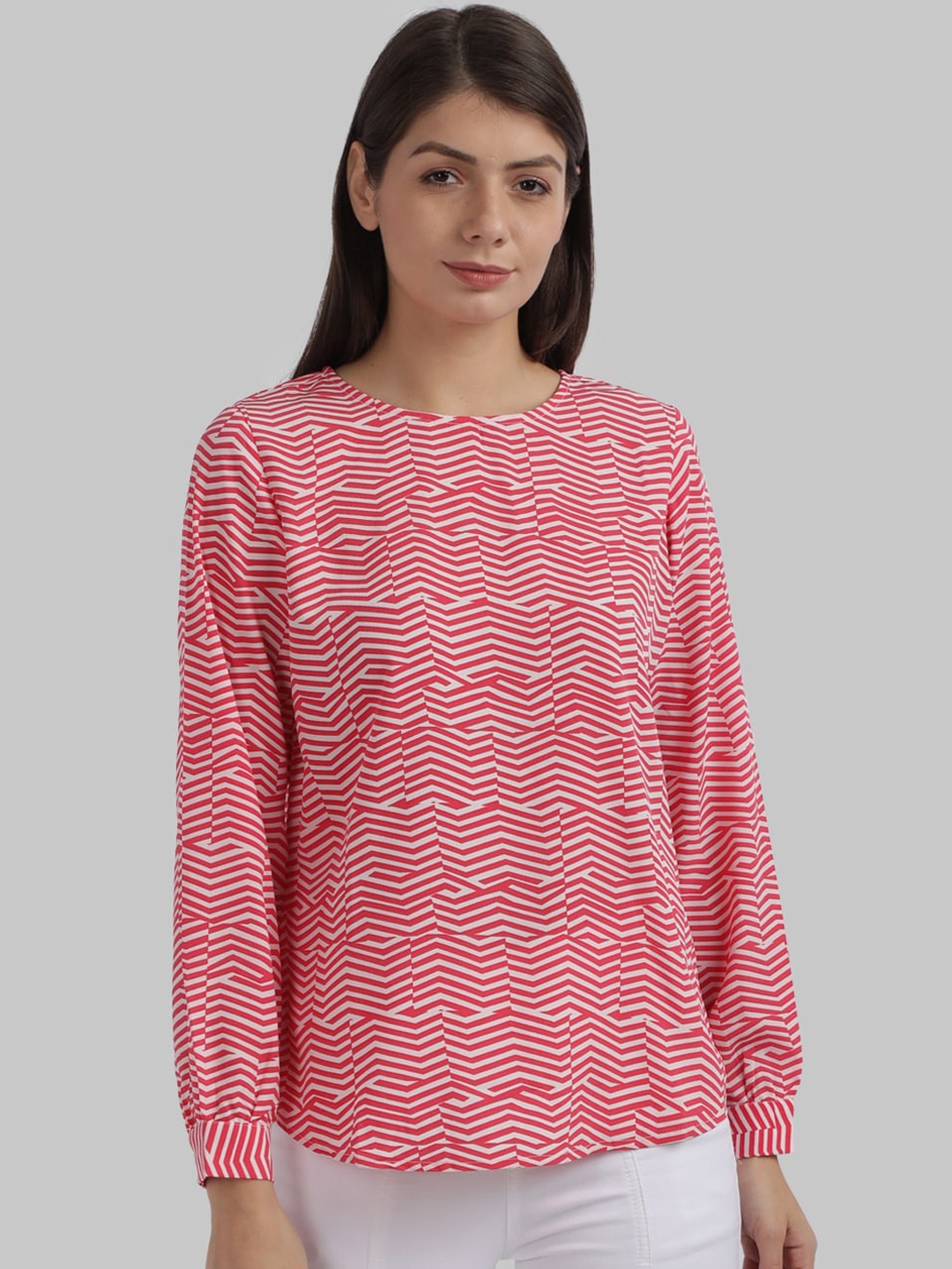 

Parx Red & White Printed Regular Top