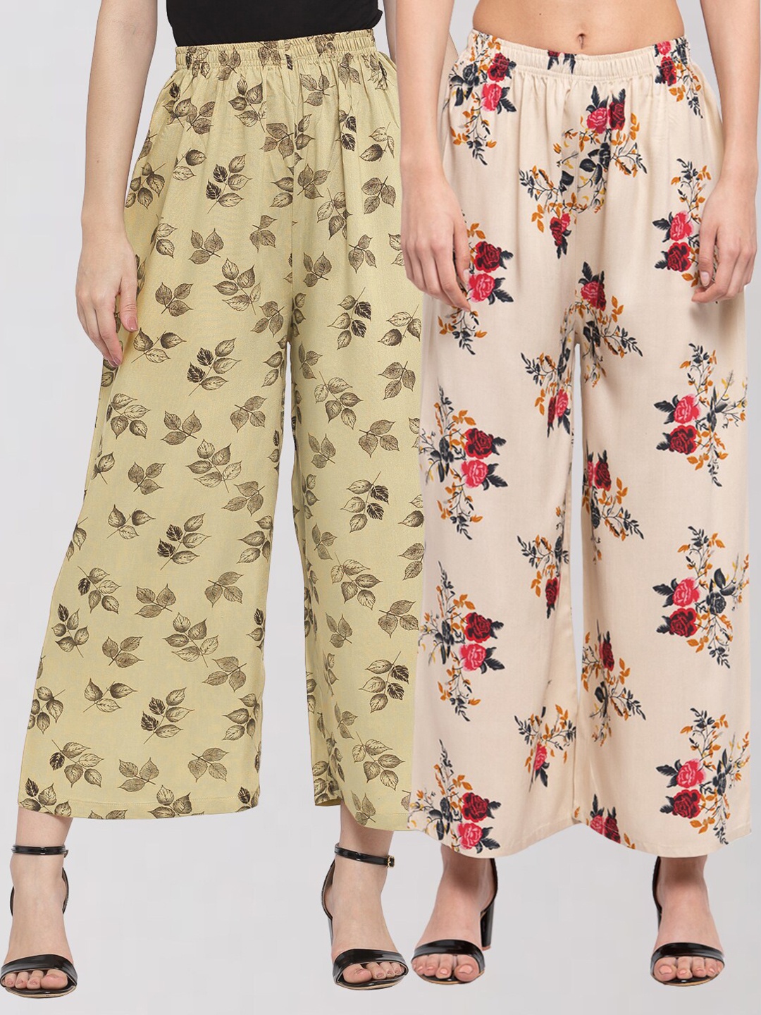 

KLOTTHE Women Pack Of 2 Beige & Cream-Coloured Floral Printed Palazzos