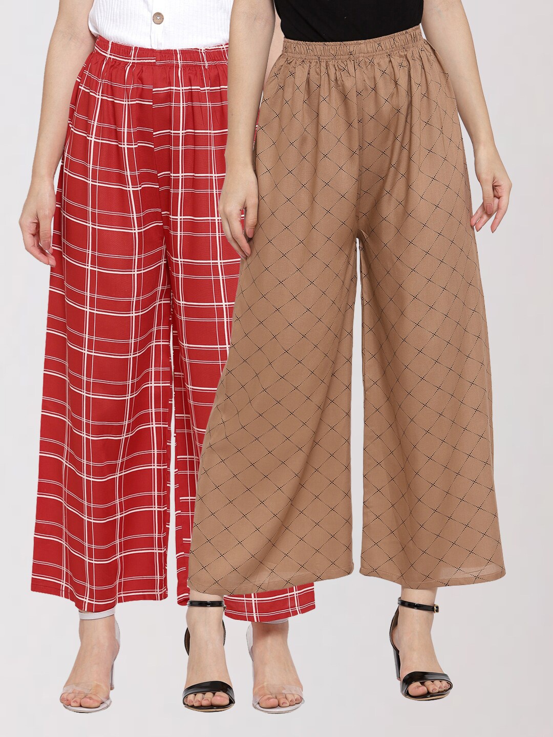 

KLOTTHE Women Red & Brown 2 Checked Palazzos