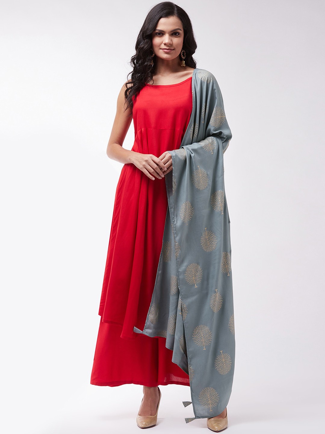 

InWeave Women Red Empire Kurta with Palazzos & With Dupatta