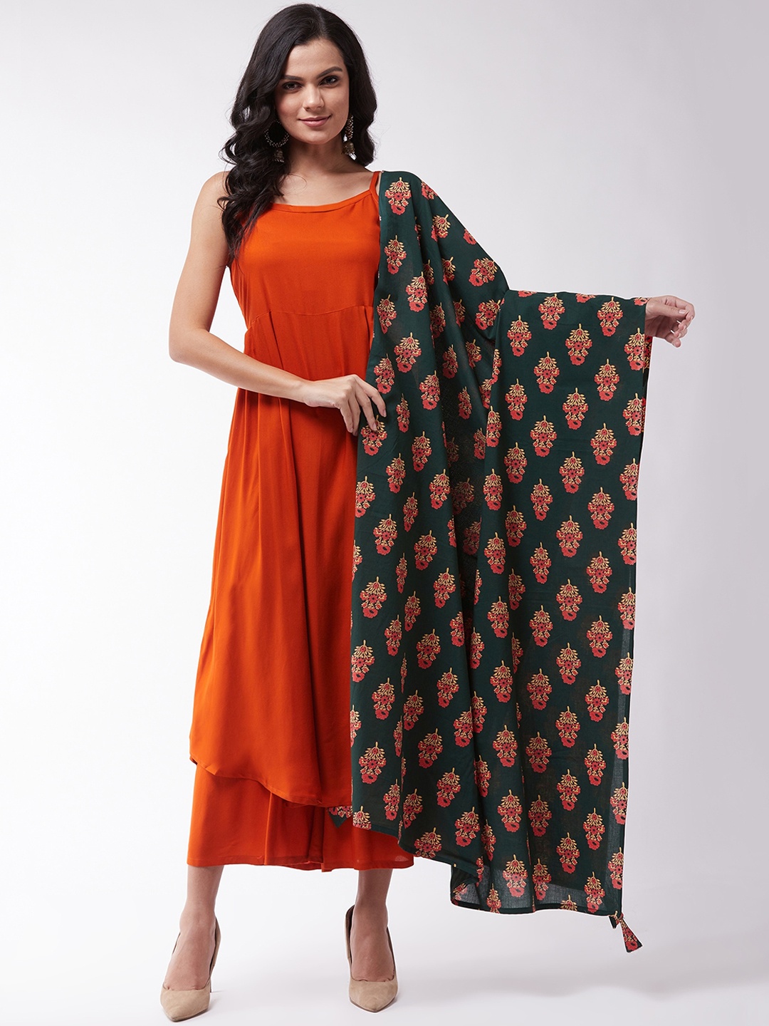 

InWeave Women Orange Kurta with Palazzos & With Dupatta