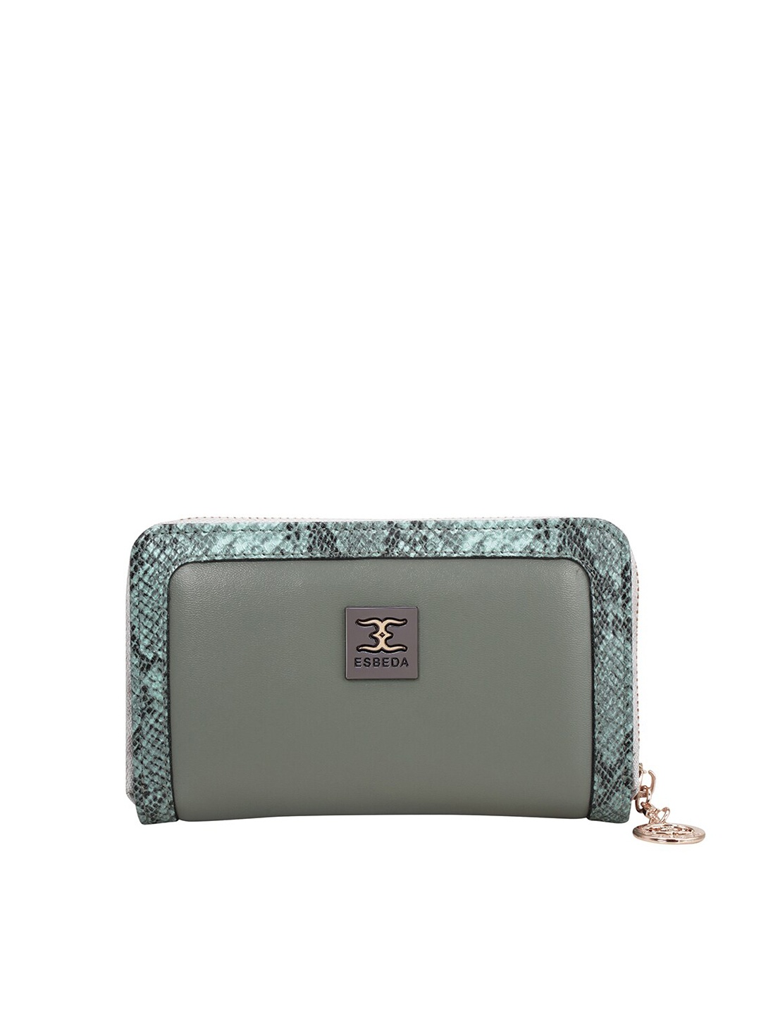 

ESBEDA Women Olive Green Snakeskin Textured Zip Around Wallet
