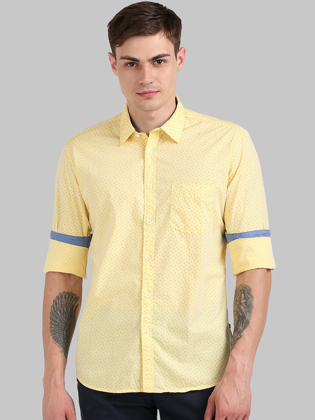 

Parx Men Yellow Slim Fit Printed Casual Shirt