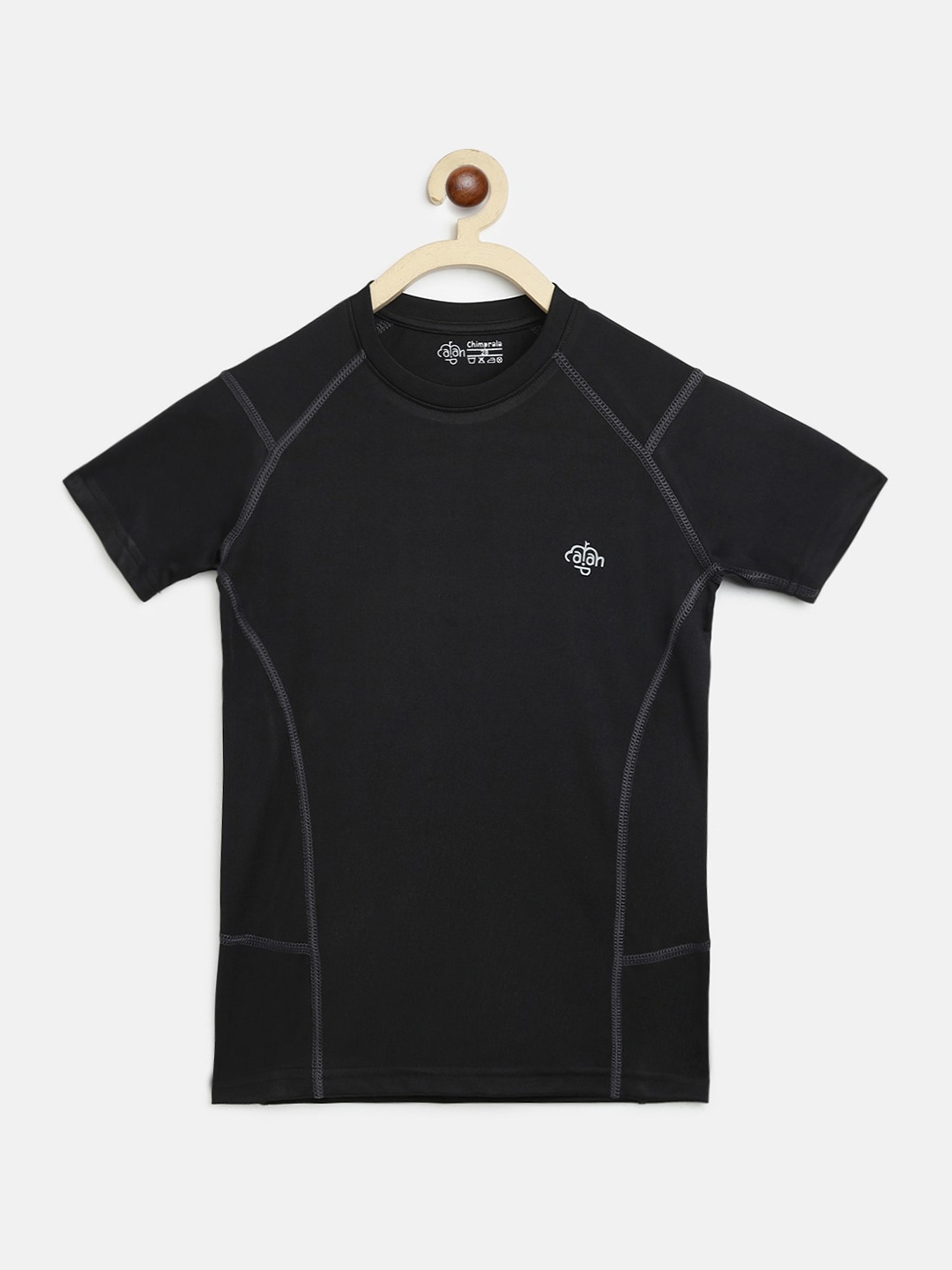 

CHIMPRALA Girls Black Solid Round Neck T-shirt