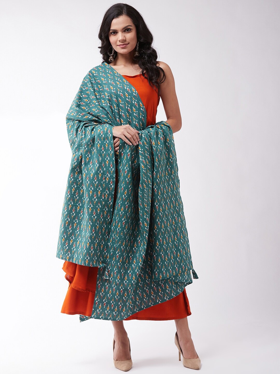

InWeave Women Orange Regular A-Line Kurta with Palazzos & With Dupatta