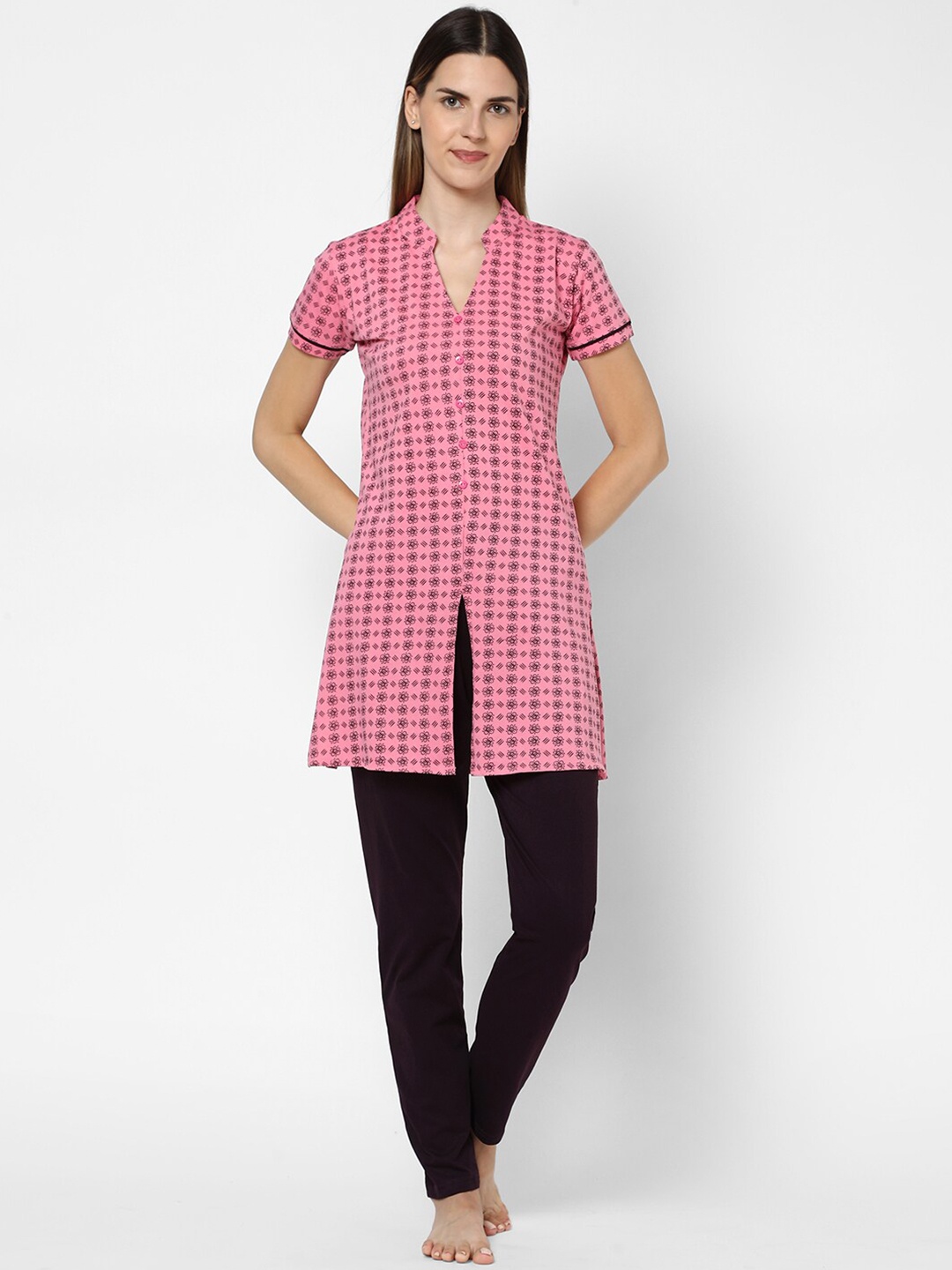 

Sweet Dreams Women Pink & Black Printed Night suit