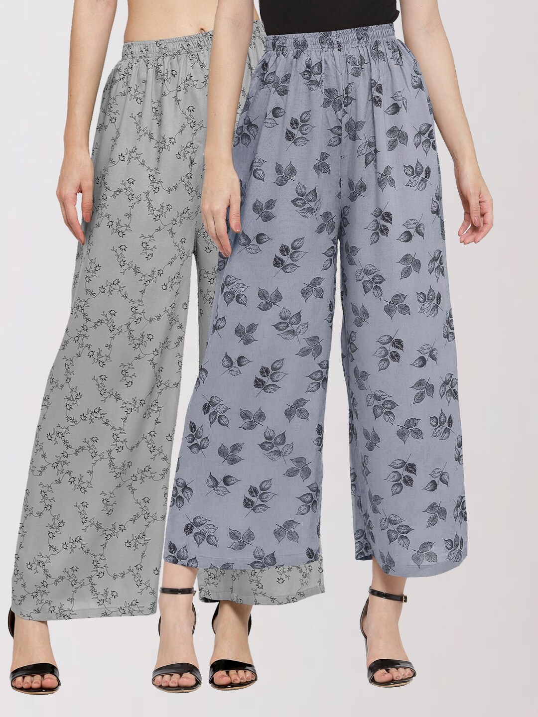 

KLOTTHE Women Set Of 2 Grey Printed Palazzos