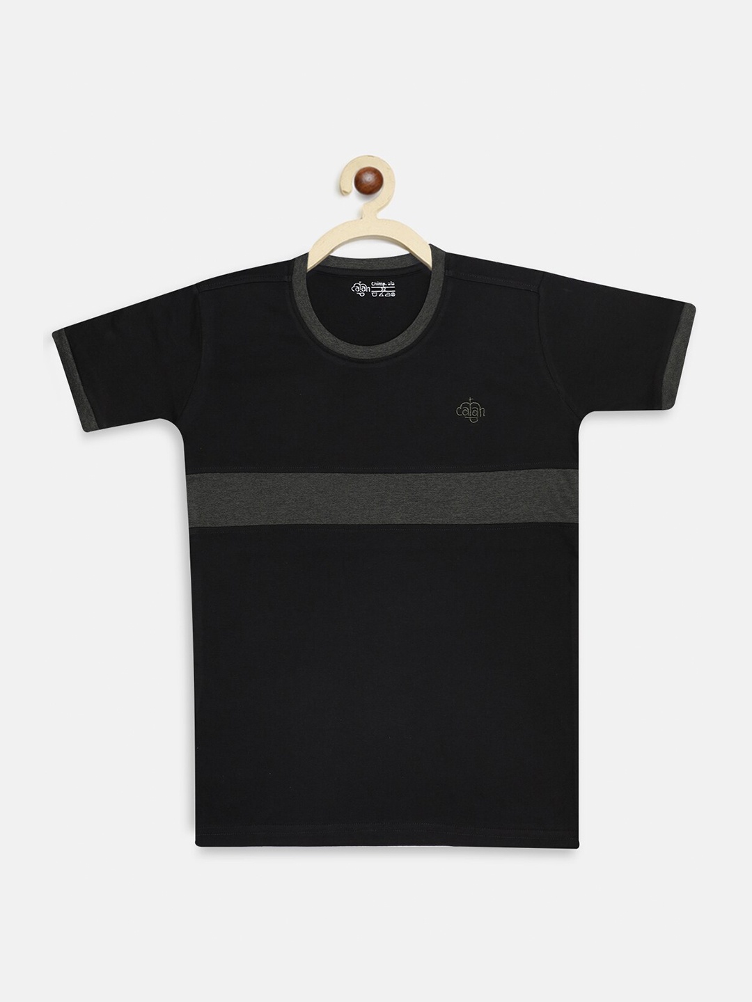 

CHIMPRALA Girls Black Cotton Solid Round Neck T-shirt