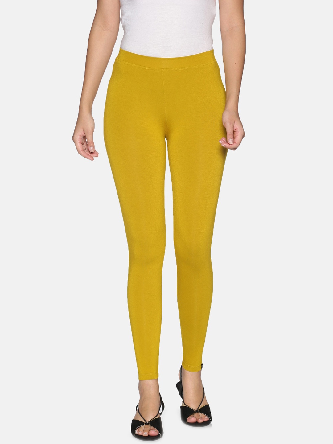 

TWIN BIRDS Women Yellow Solid Ankle Legging