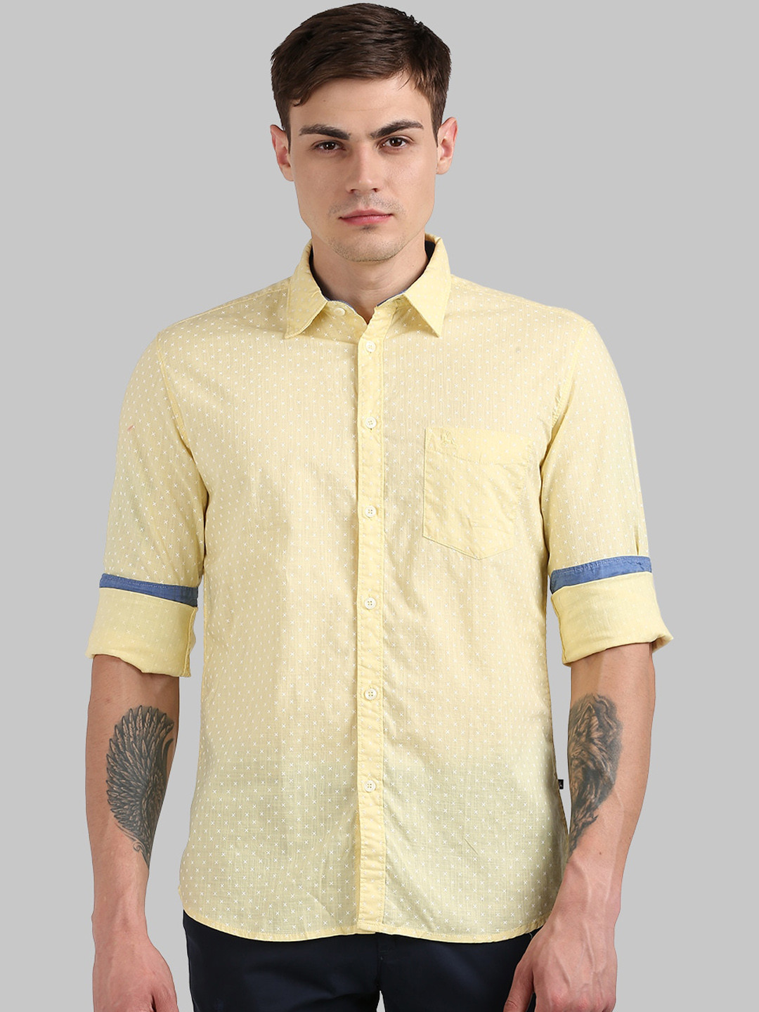 

Parx Men Yellow Slim Fit Printed Cotton Casual Shirt