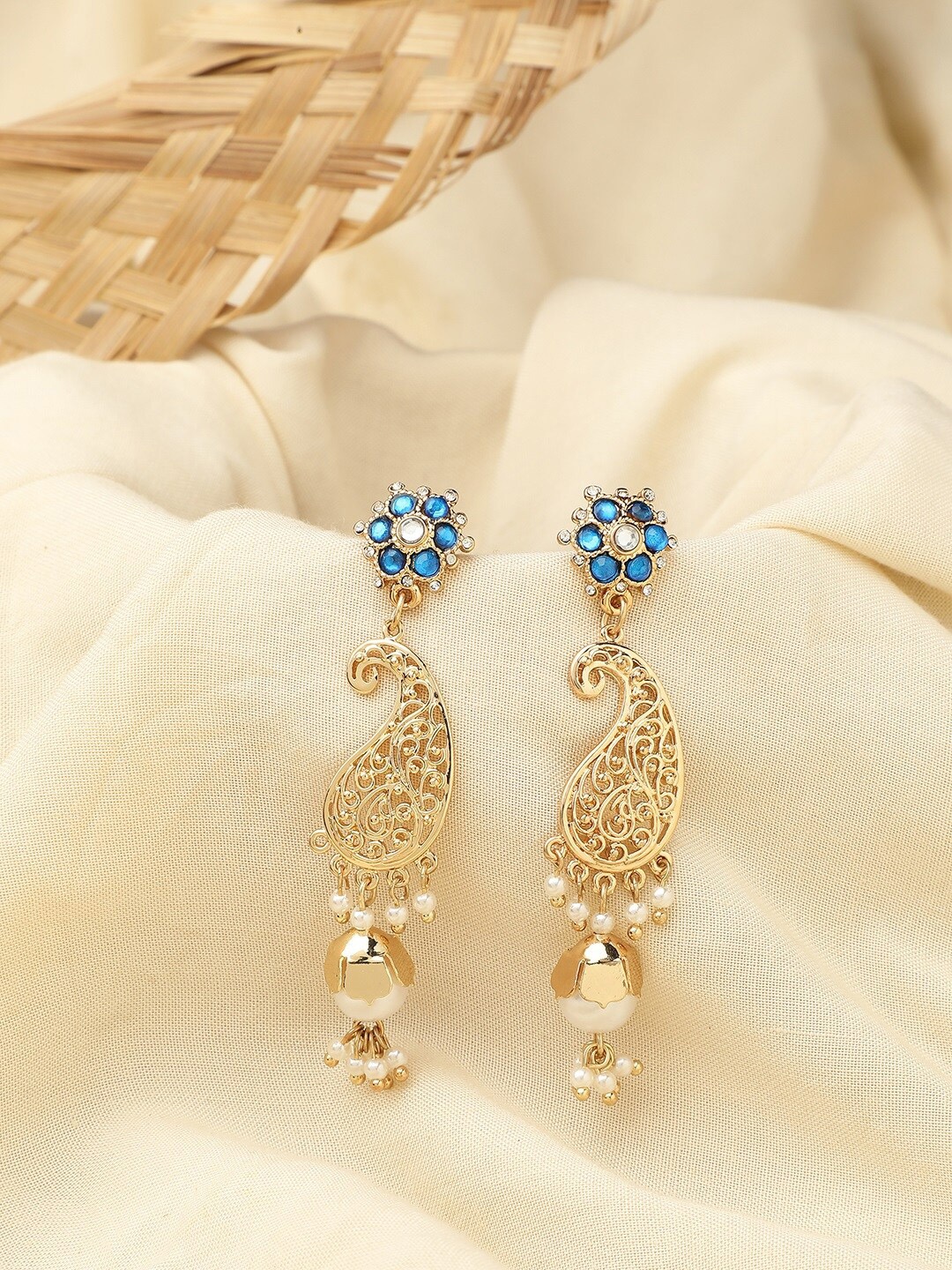 

Accessorize London Women Paisley Filigree Long Drop Earrings, Blue