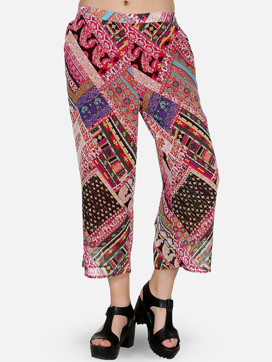 

109F Women Pink Printed Parallel Culotte Trousers