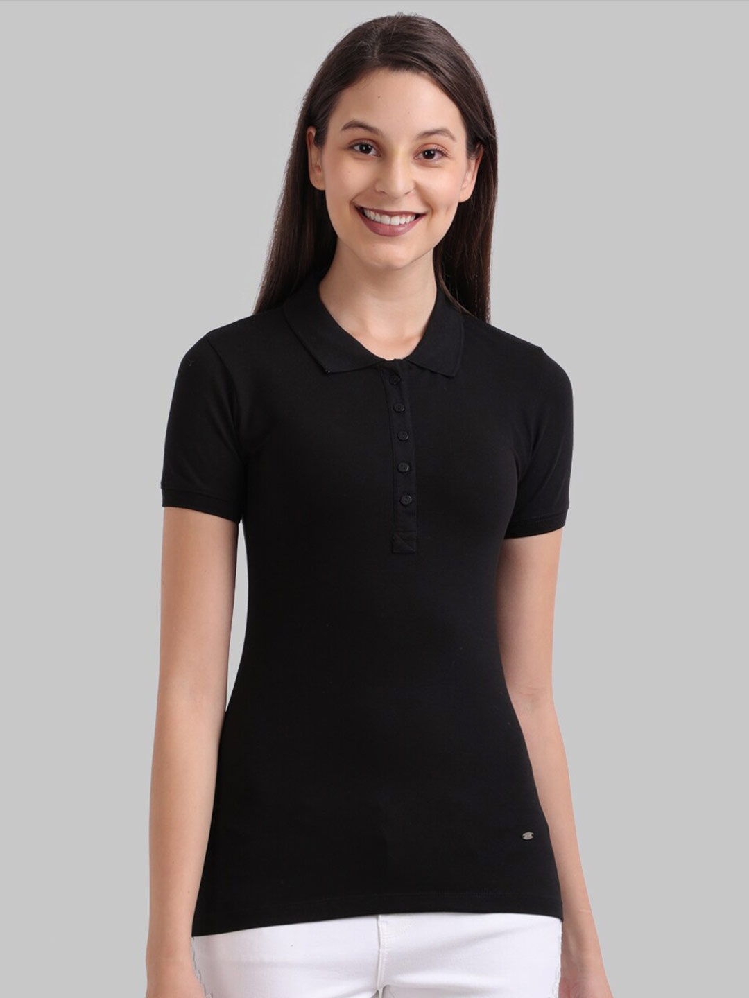 

Parx Women Black Solid Polo Collar T-Shirt