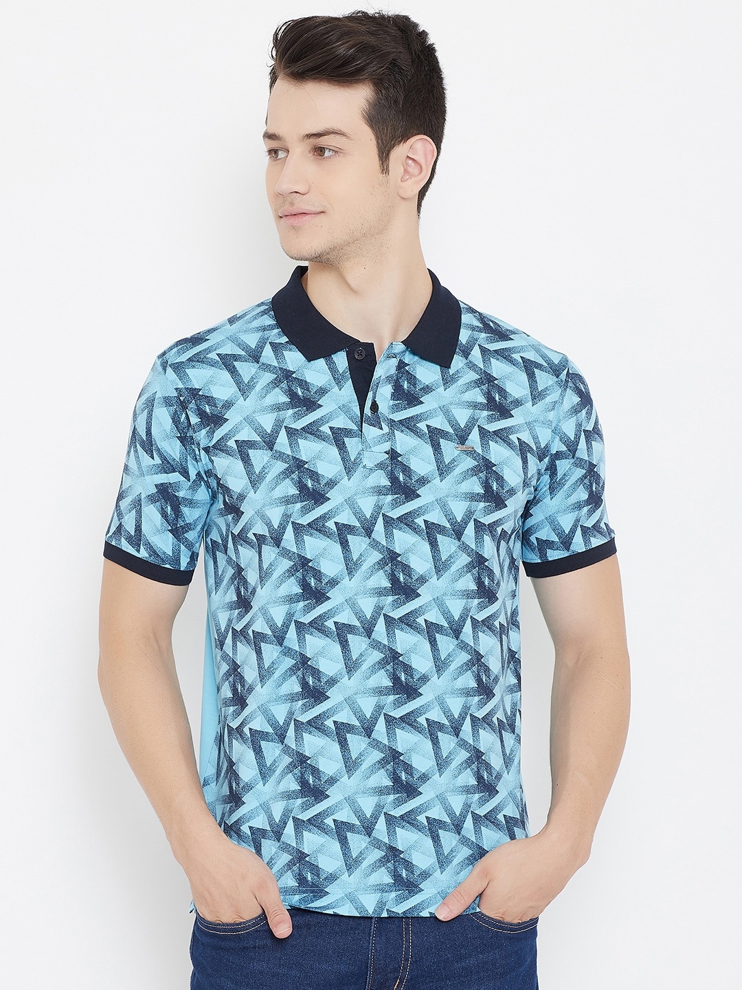 

Duke Men Blue Printed Polo Collar T-shirt