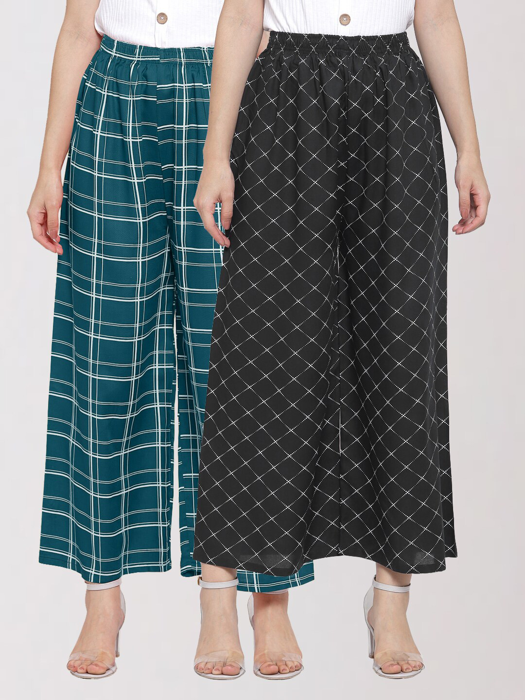 

KLOTTHE Women Black & Teal Set of 2 Palazzos