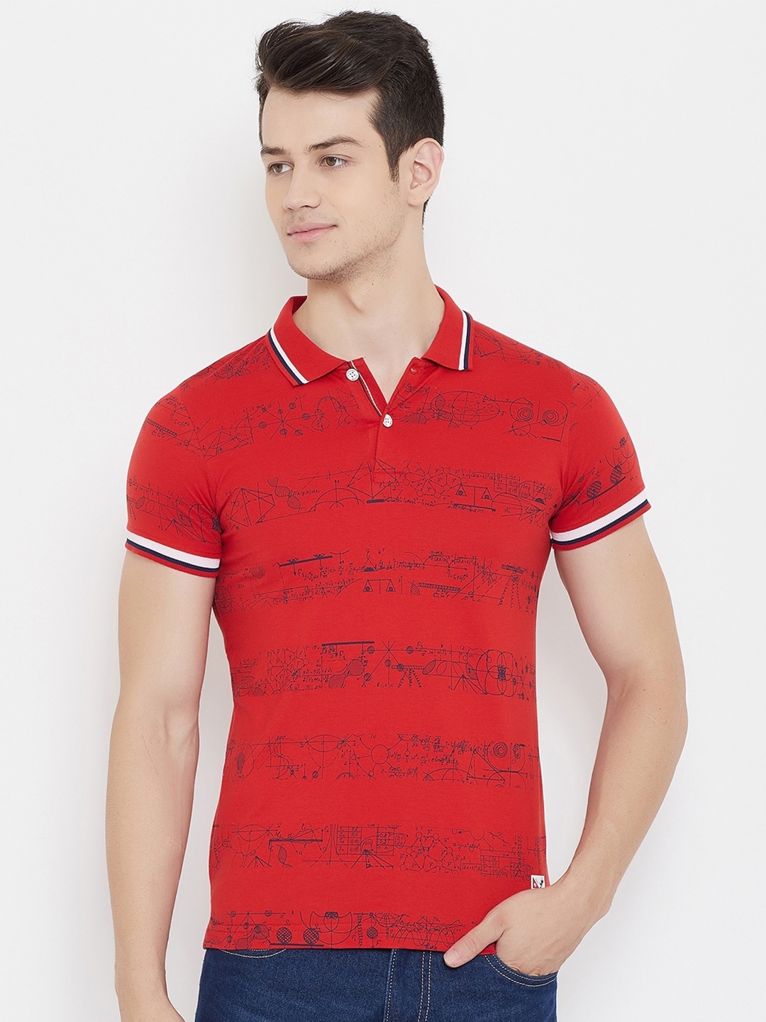 

Duke Men Red & Black Printed Polo Collar T-shirt
