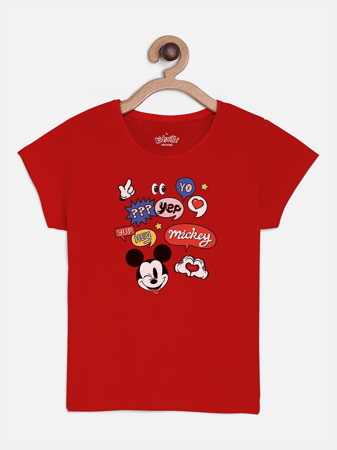 

Kids Ville Mickey & Friends Girls Red Printed T-shirt