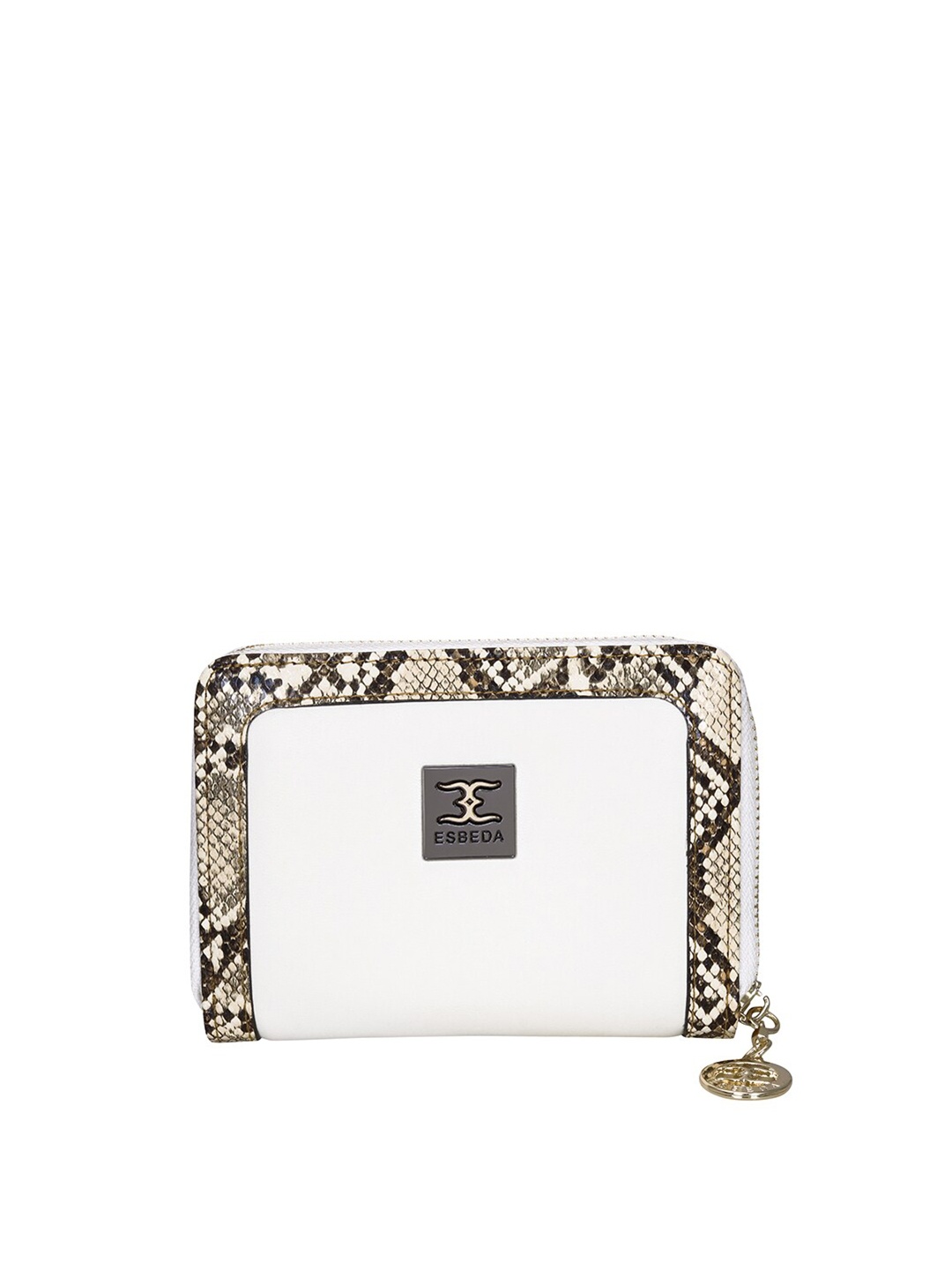 

ESBEDA Women White & Beige Textured Zip Around Wallet