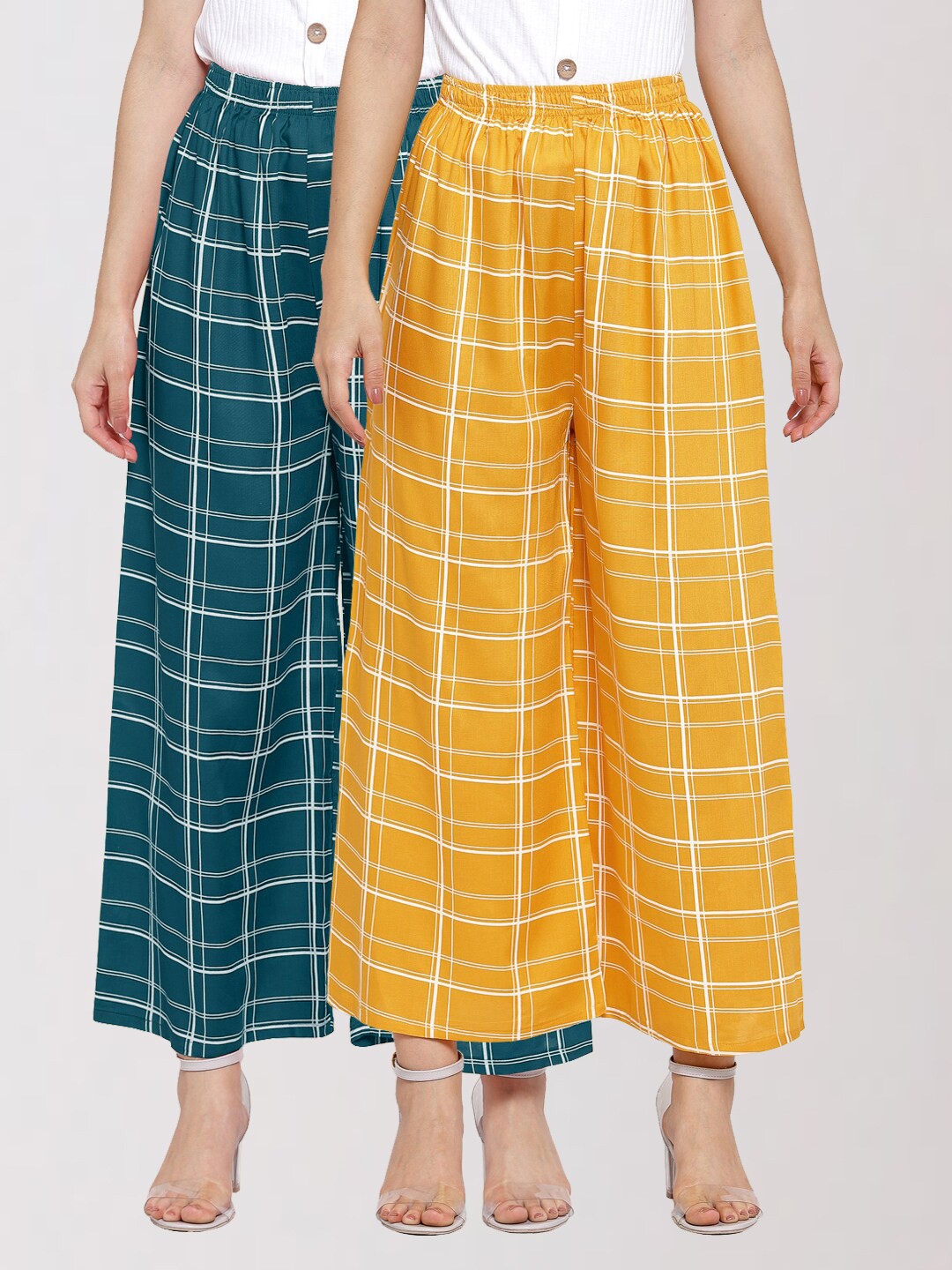 

KLOTTHE Women Set Of 2 Teal & Yellow Printed Palazzos