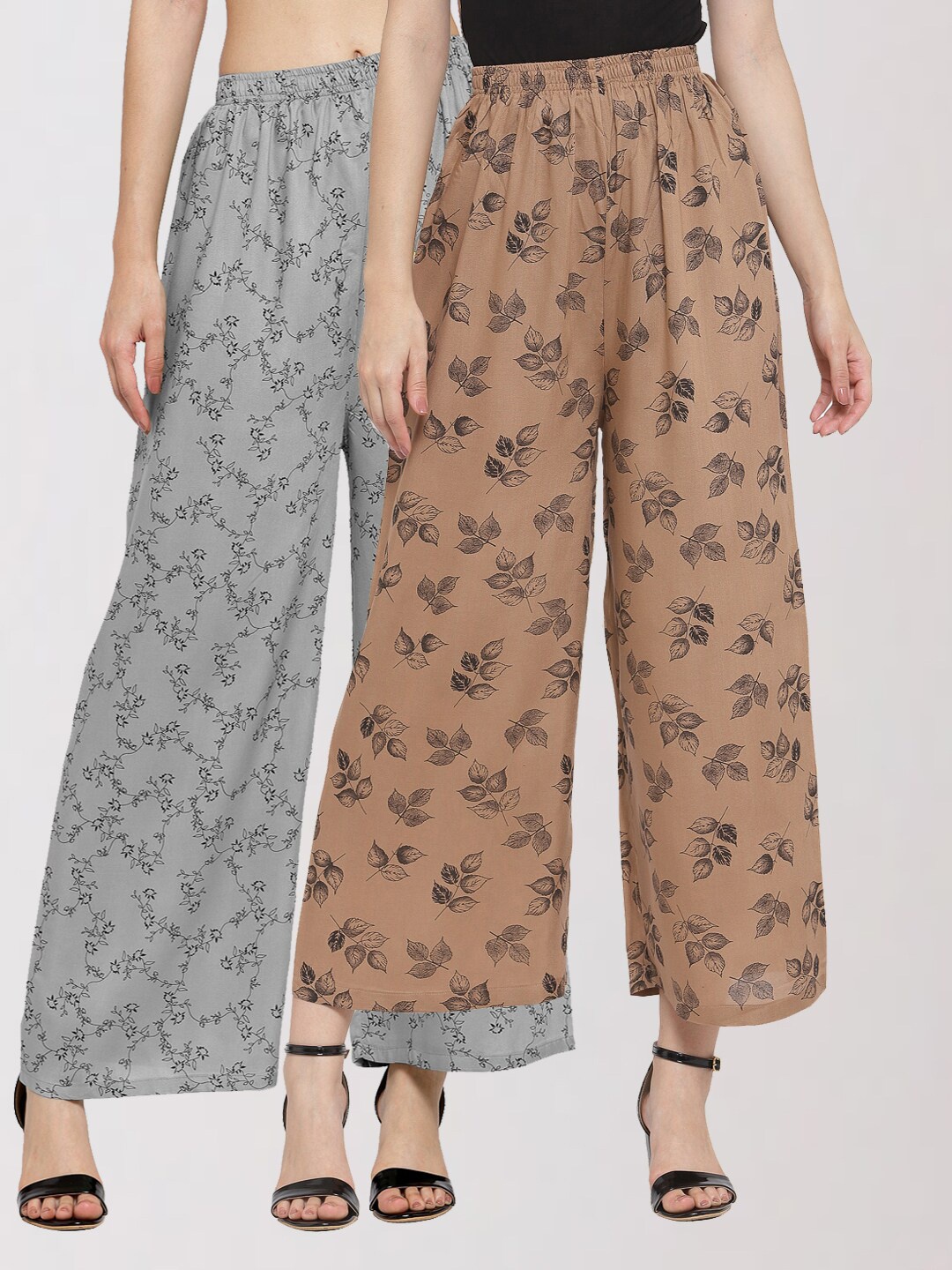 

KLOTTHE Women Set Of 2 Grey & Brown Printed Palazzos