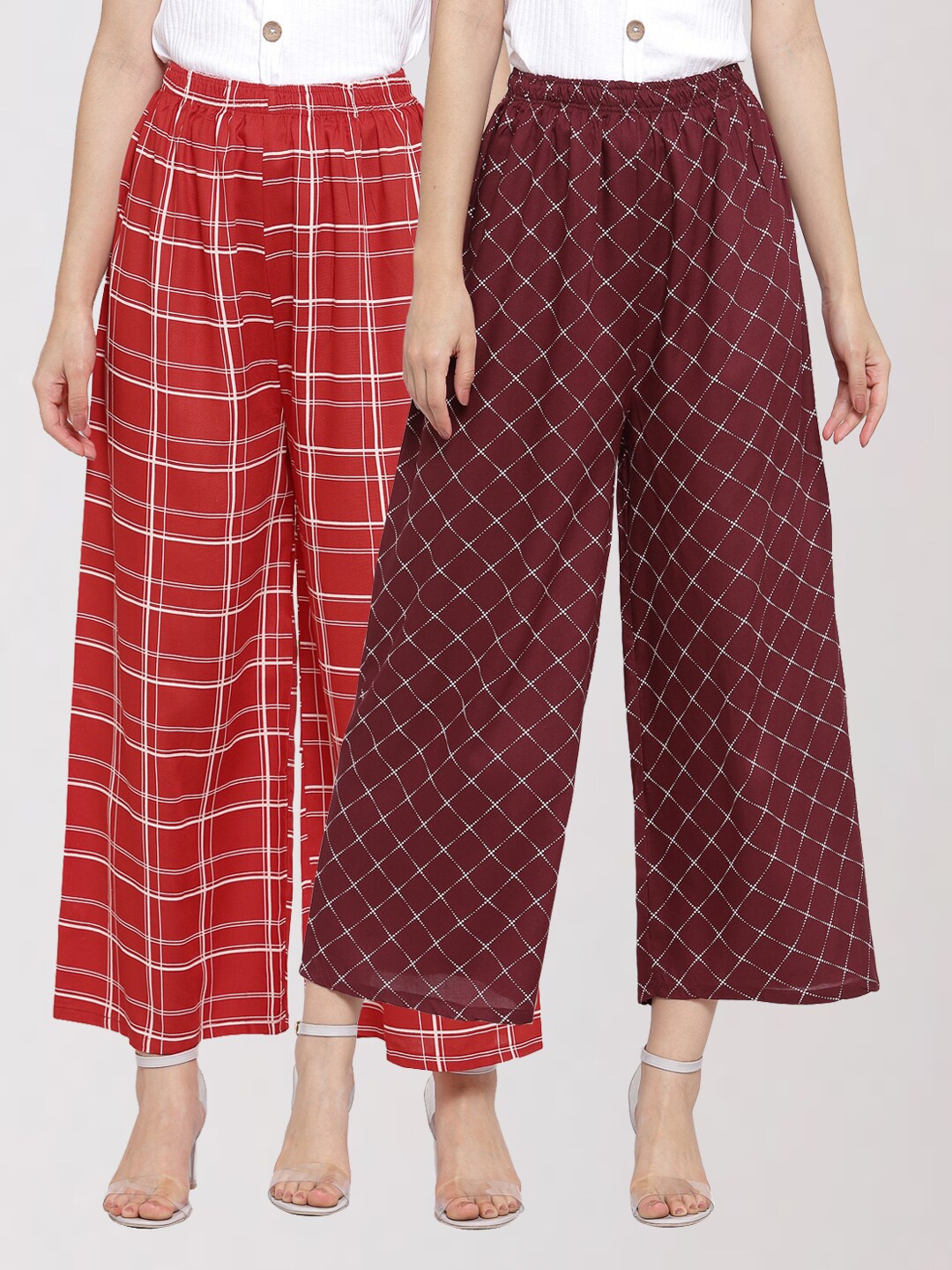 

KLOTTHE Women Pack Of 2 Red & Purple Checked Cropped Palazzos