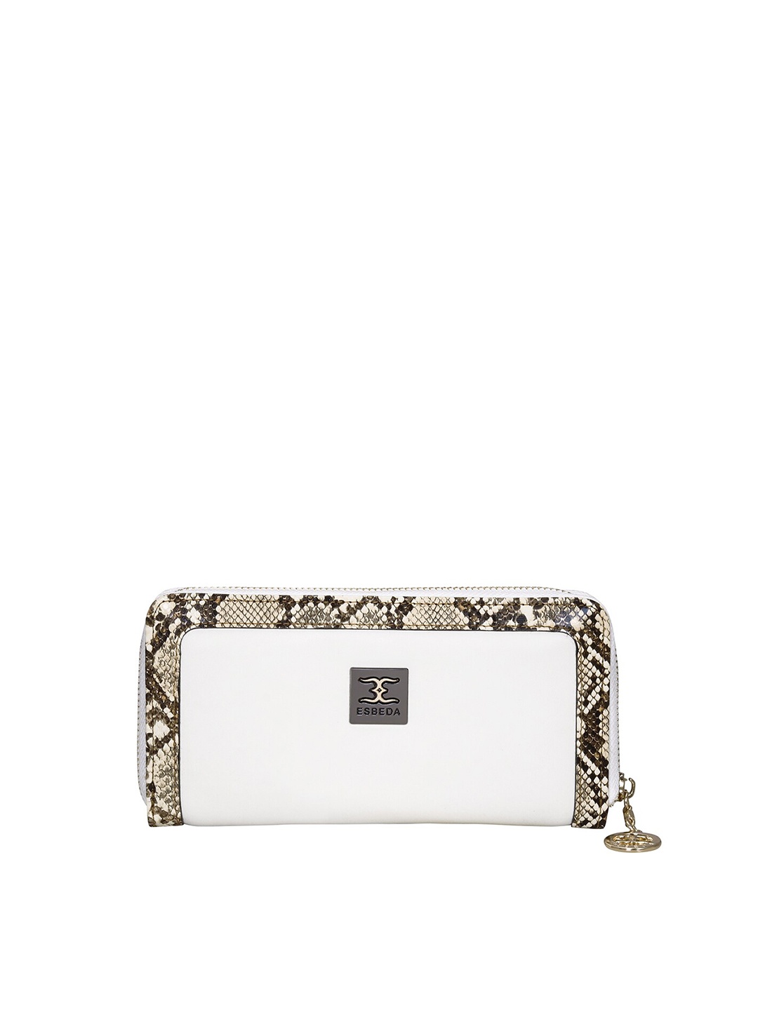 

ESBEDA Women White & Beige Textured Zip Around Wallet
