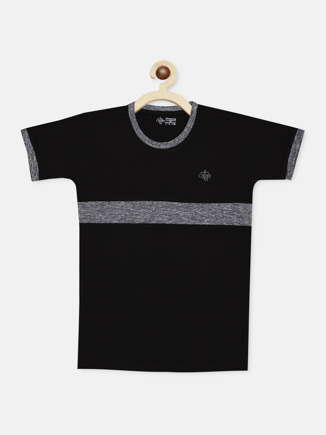 

CHIMPRALA Girls Black & Grey Melange Cotton Solid Round Neck T-shirt
